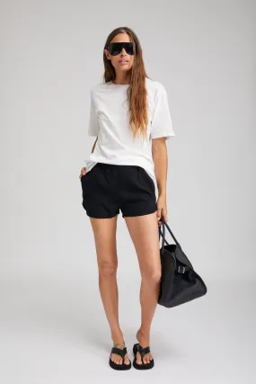 Weekend Comfort Foldable style Black Crepe Slip Shorts