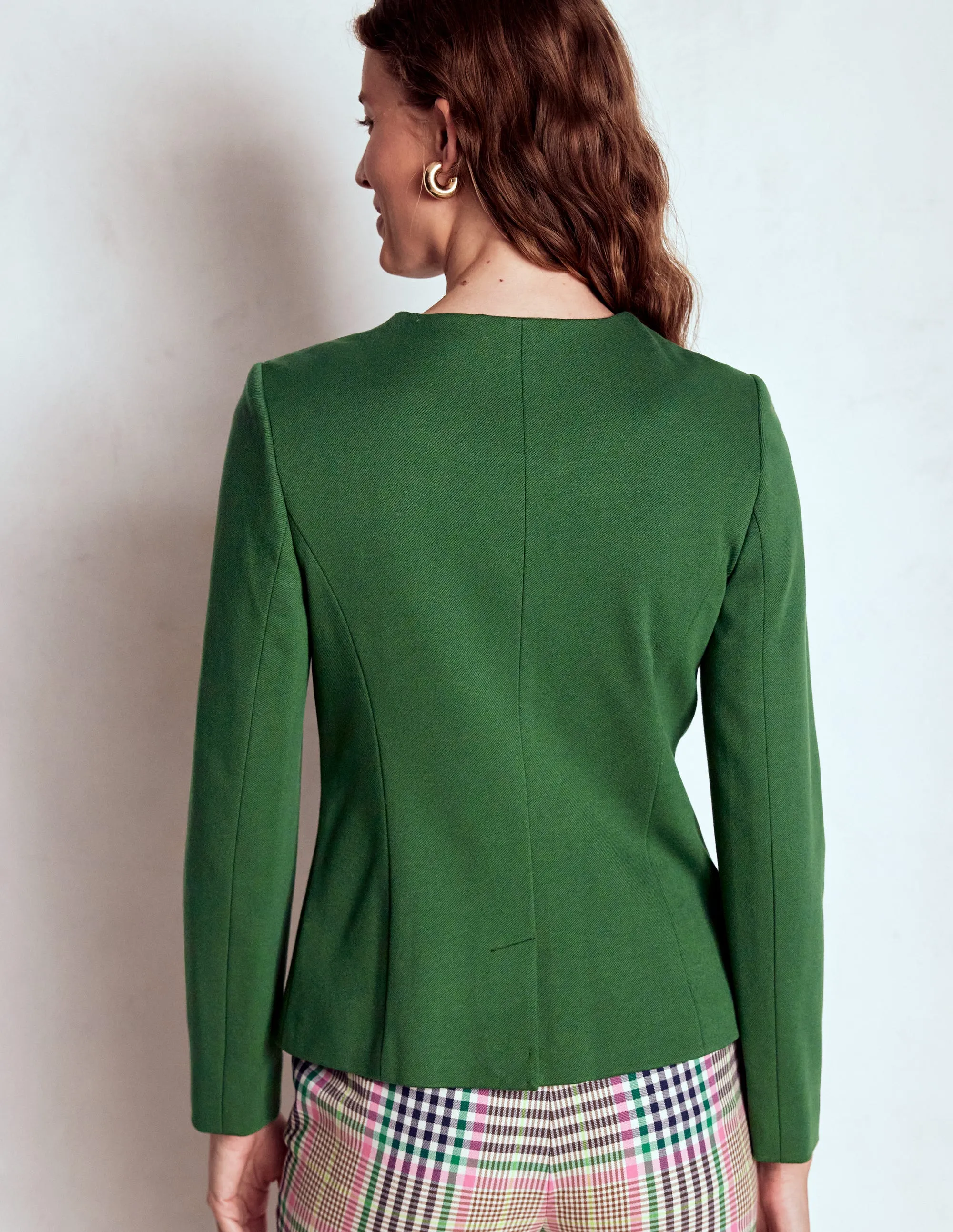 Hampstead Ponte Twill Blazer-Hunter Green Double Buttons Fashion Forward