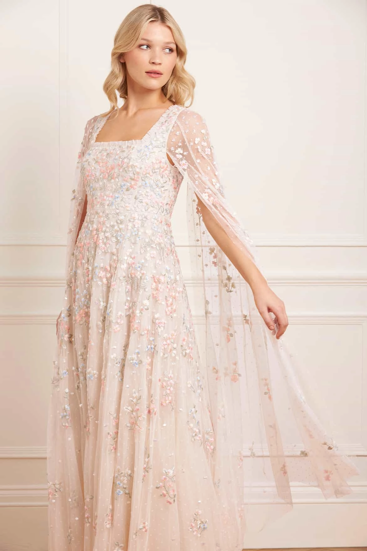 Versailles Ditsy Cape Sleeve Ankle Gown Luxe Wear