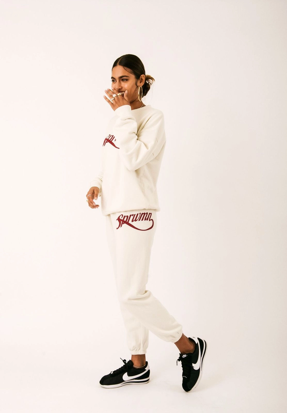 Soft Sweater NonChafe Lining Off White Cotton Logo Script Sweatpants