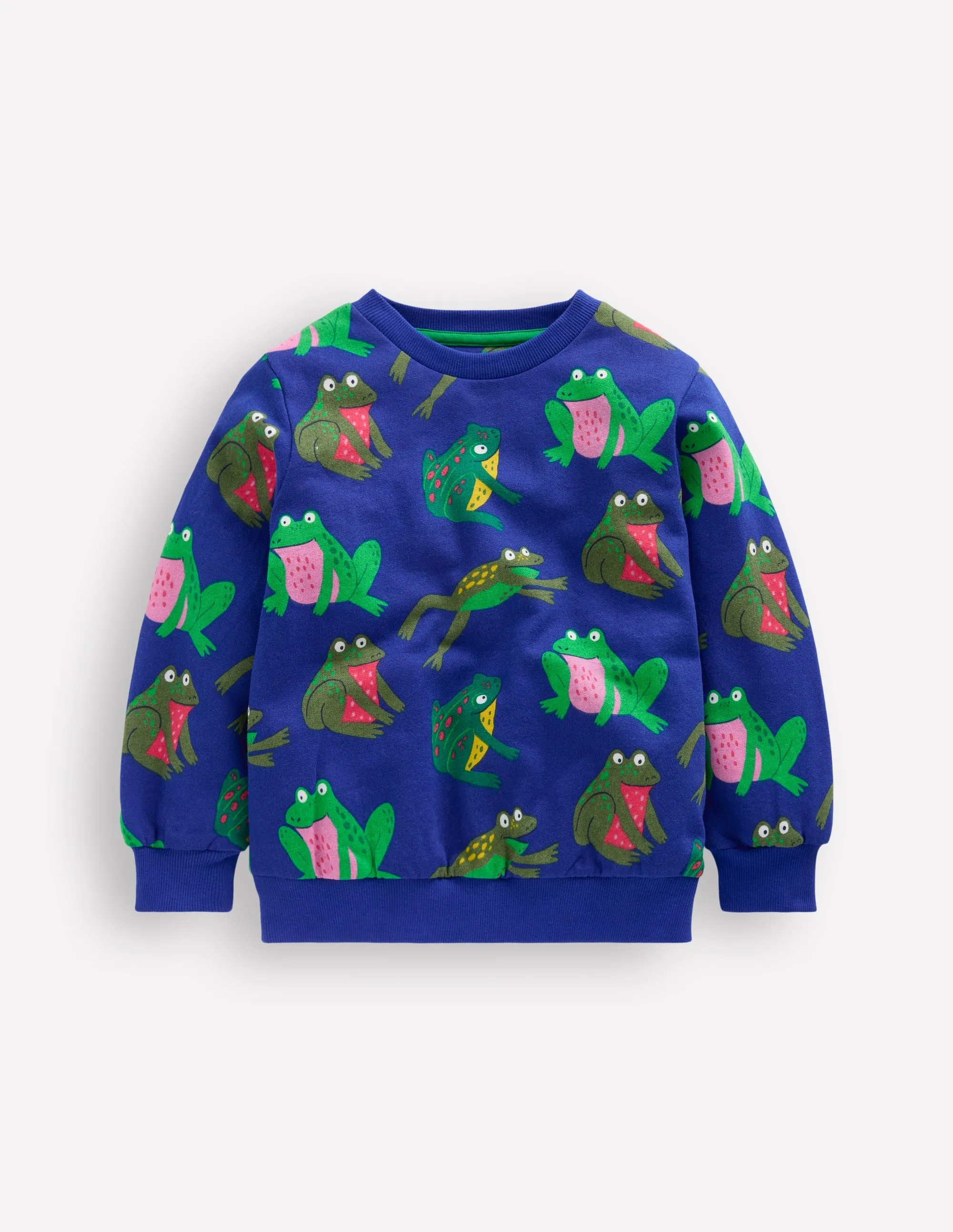 StretchFit Design Foldable Cuff Design Everyday Printed Sweatshirt-Bright Blue Frogs