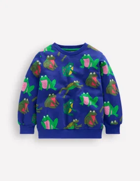 Everyday Printed Sweatshirt-Bright Blue Frogs SeamlessKnitConstruction