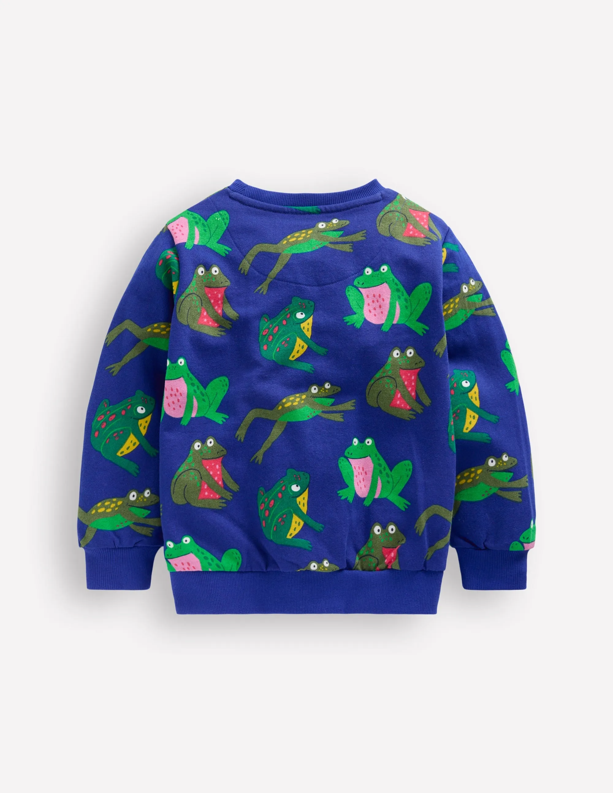 Everyday Printed Sweatshirt-Bright Blue Frogs Curved Hem Design