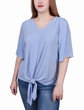 Elbow Sleeve Tie-Front Top AntiSnag Fabric