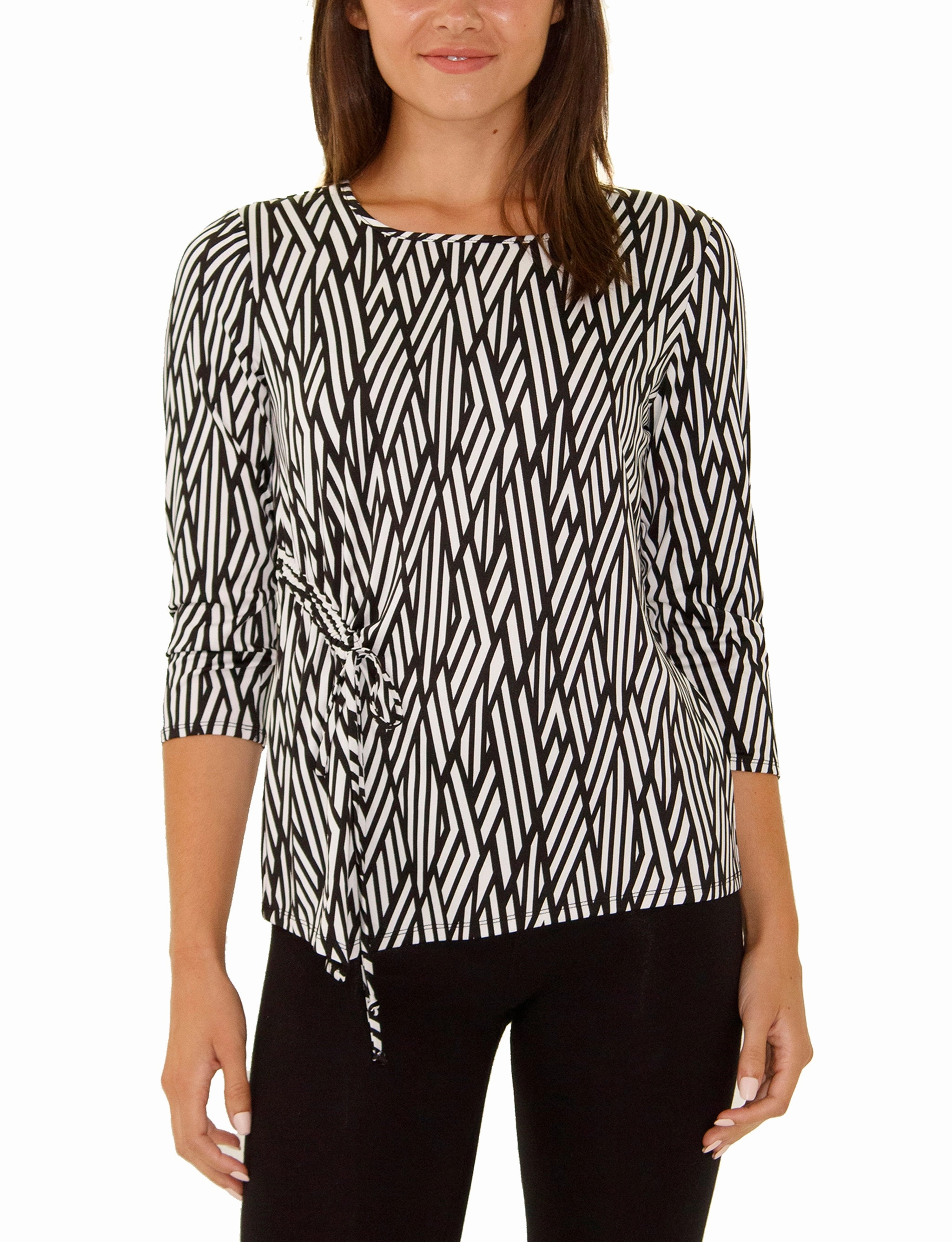 Elbow Sleeve Pullover With Drawstring Detail Top Weighted Hem Design StretchableKnit