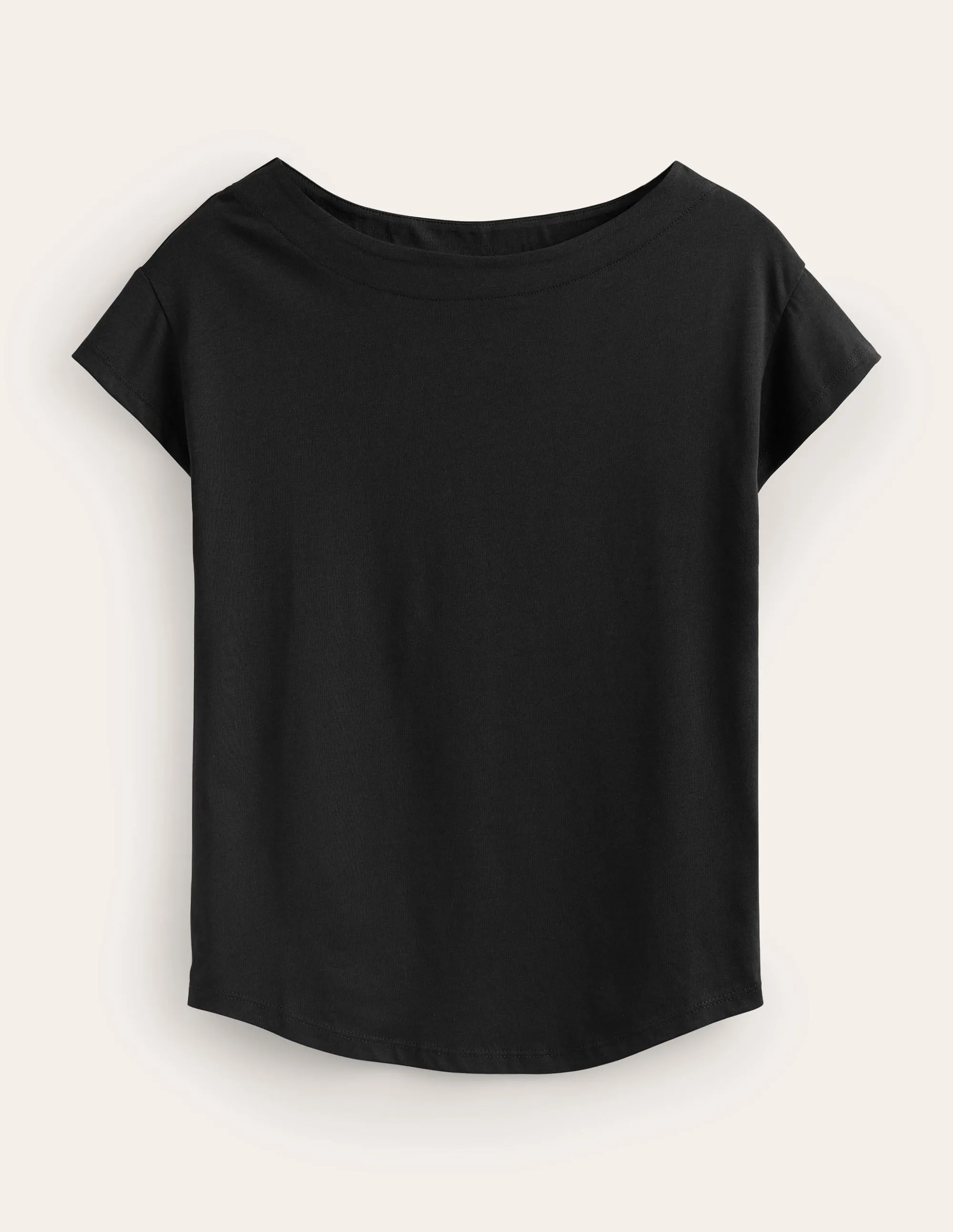 Supersoft Boat Neck T-Shirt-Black VentilatedMesh Flatlock Seams