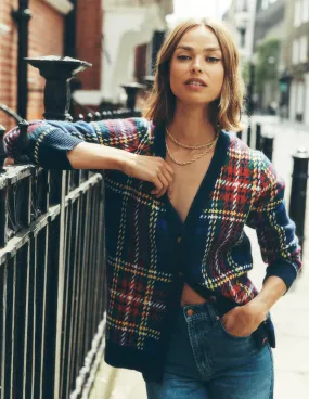Quinn Boyfriend Cardigan-Navy, Green and Red Check Neutral Colors Office Comforted