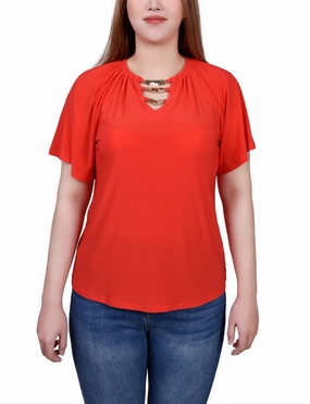 AntiPill Surface Raglan Sleeve Top With Chain Details