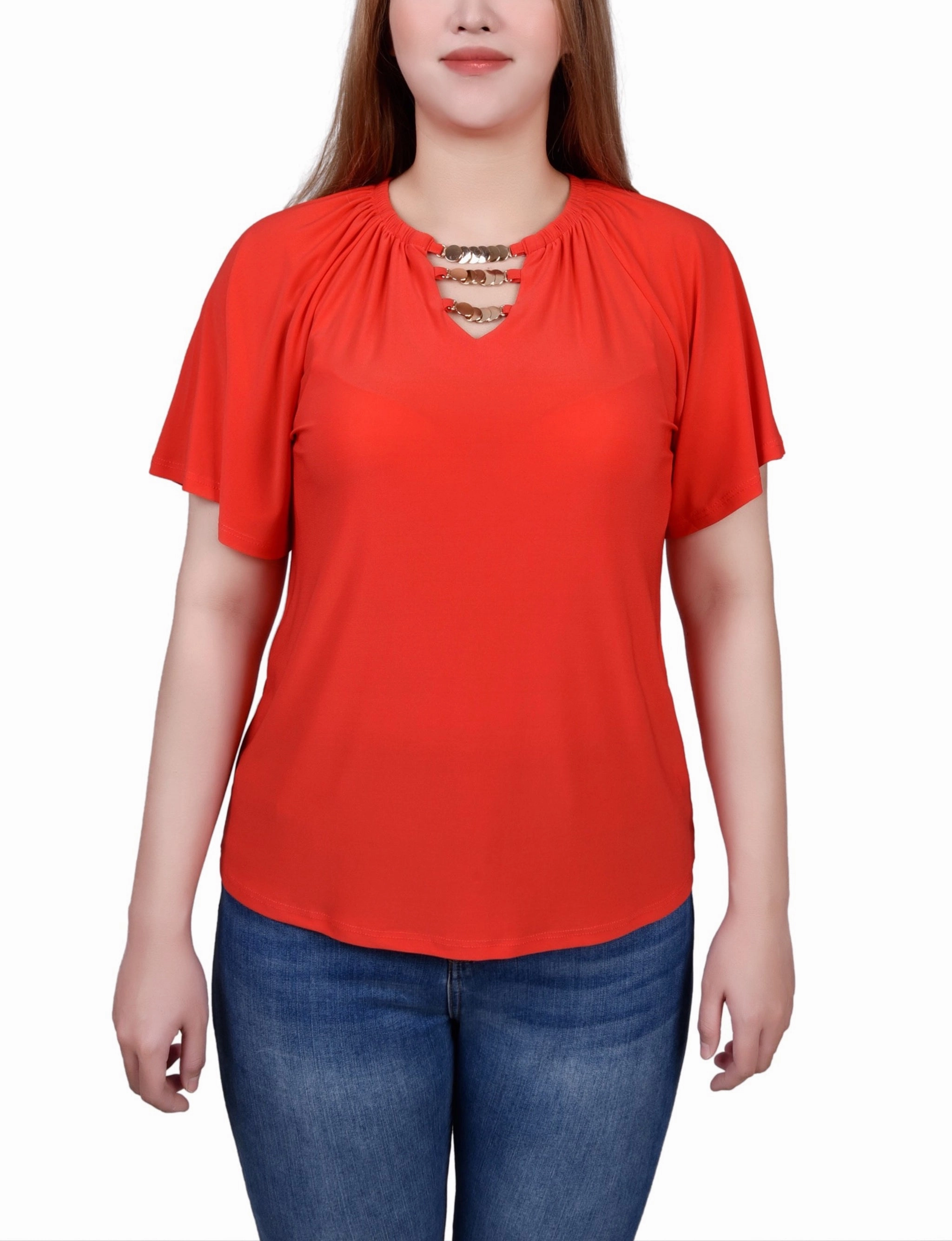 Raglan Sleeve Top With Chain Details Convertible Style