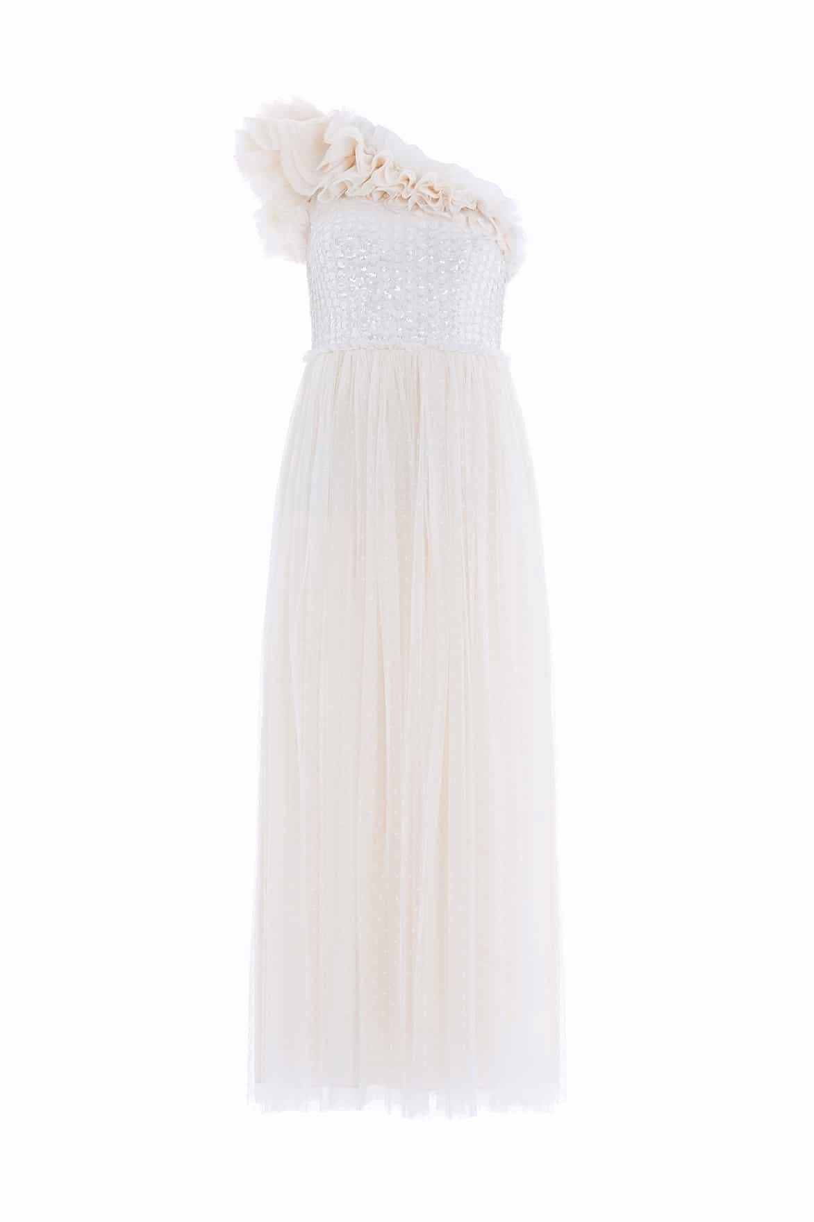 Chill Design Raindrop Bodice One-Shoulder Ankle Gown