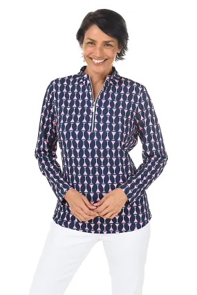 Biodegradable Fiber Composition Martini Glass Cooling UPF50  Mock Neck Top