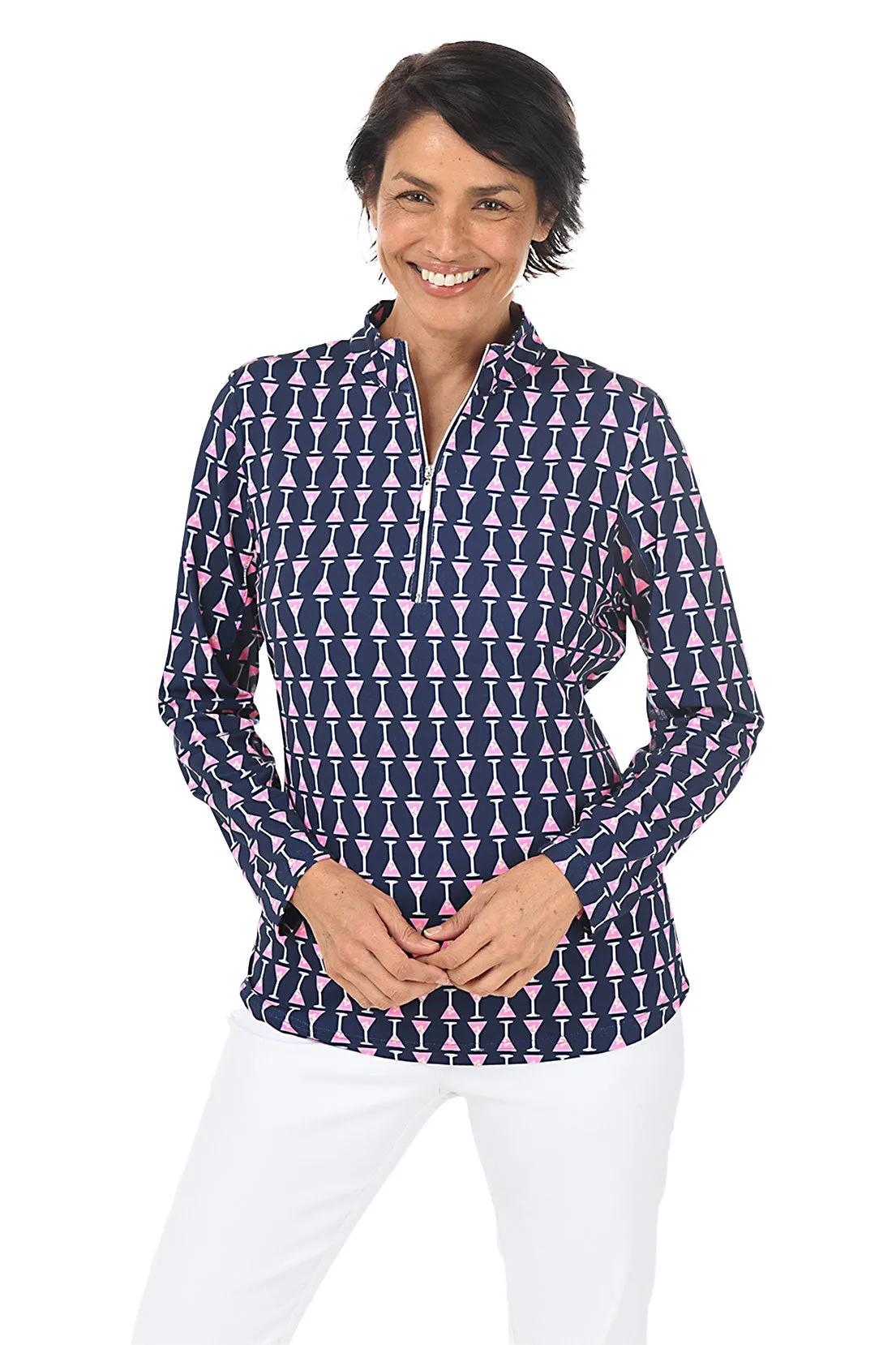 Martini Glass Cooling UPF50  Mock Neck Top Relaxed Silhouette AbrasionResistant Fabric