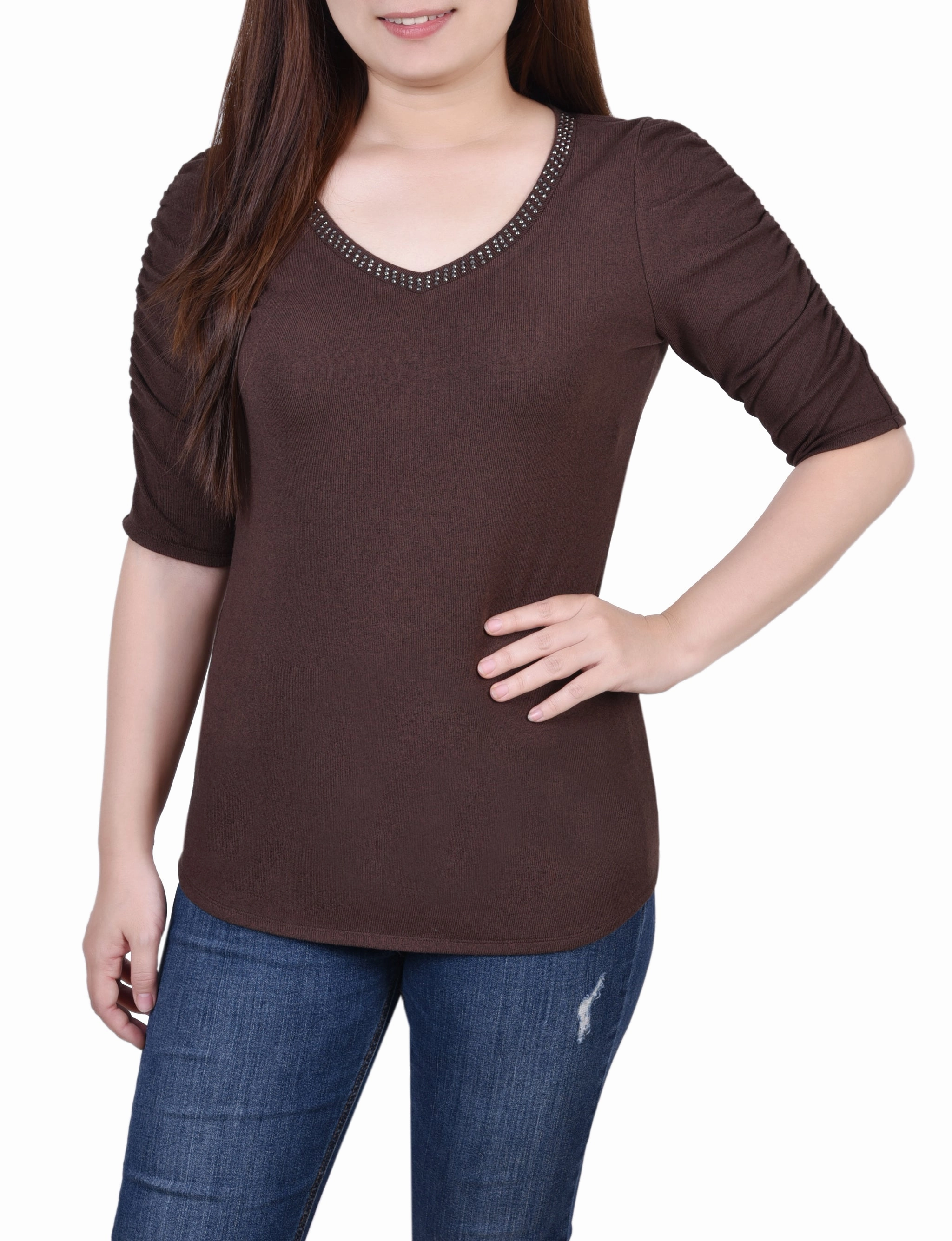 NonToxic Certification Quick-Dry Fabric Rouched Sleeve Top
