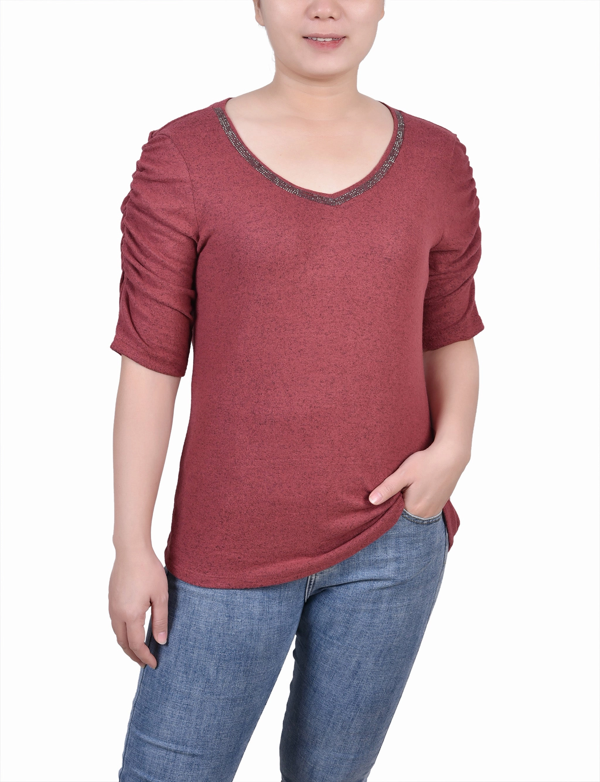 FrayResistant Fabric Quick Dry Performance Rouched Sleeve Top