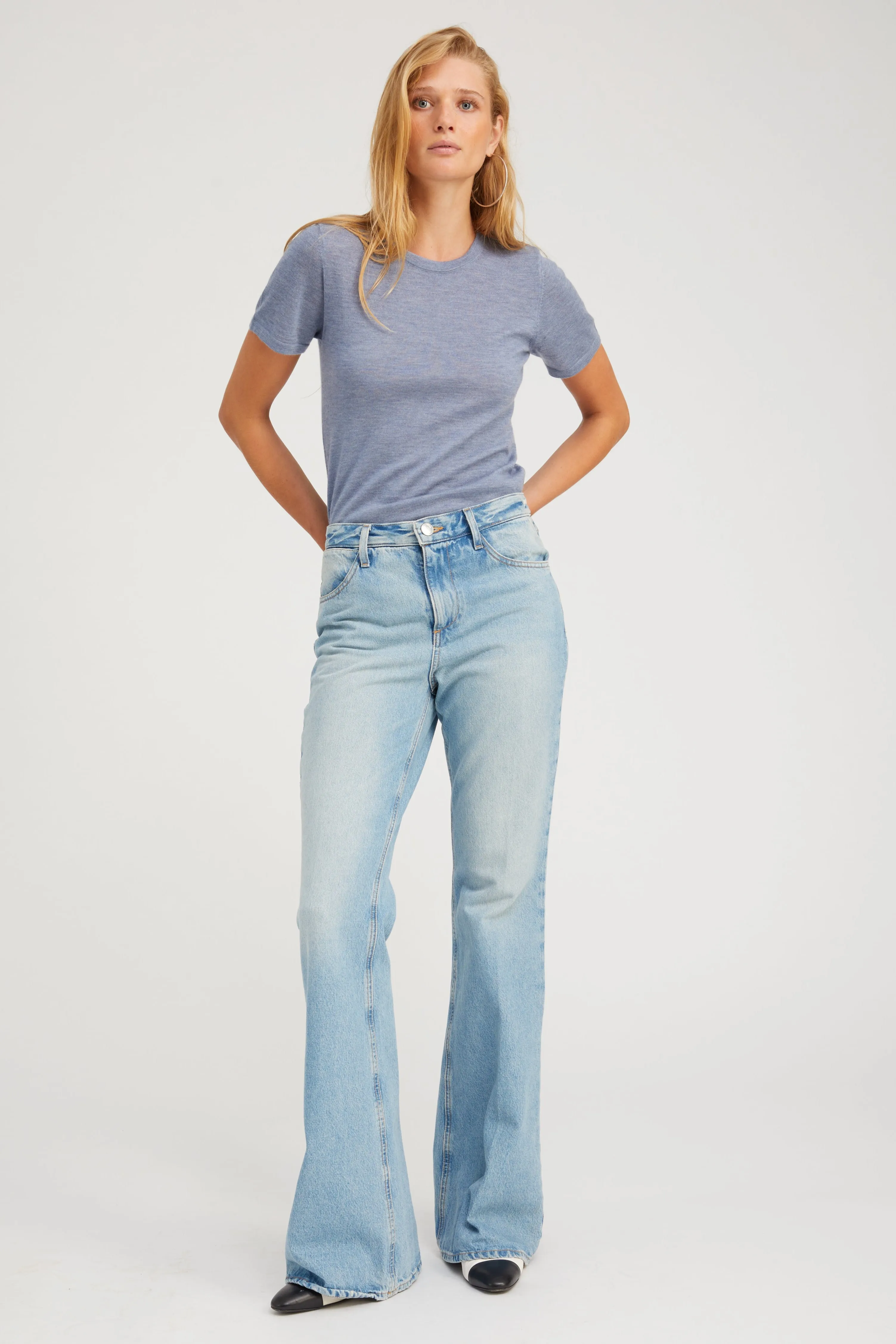 Summer Polo Steel Blue Ultra Fine Cashmere Tee