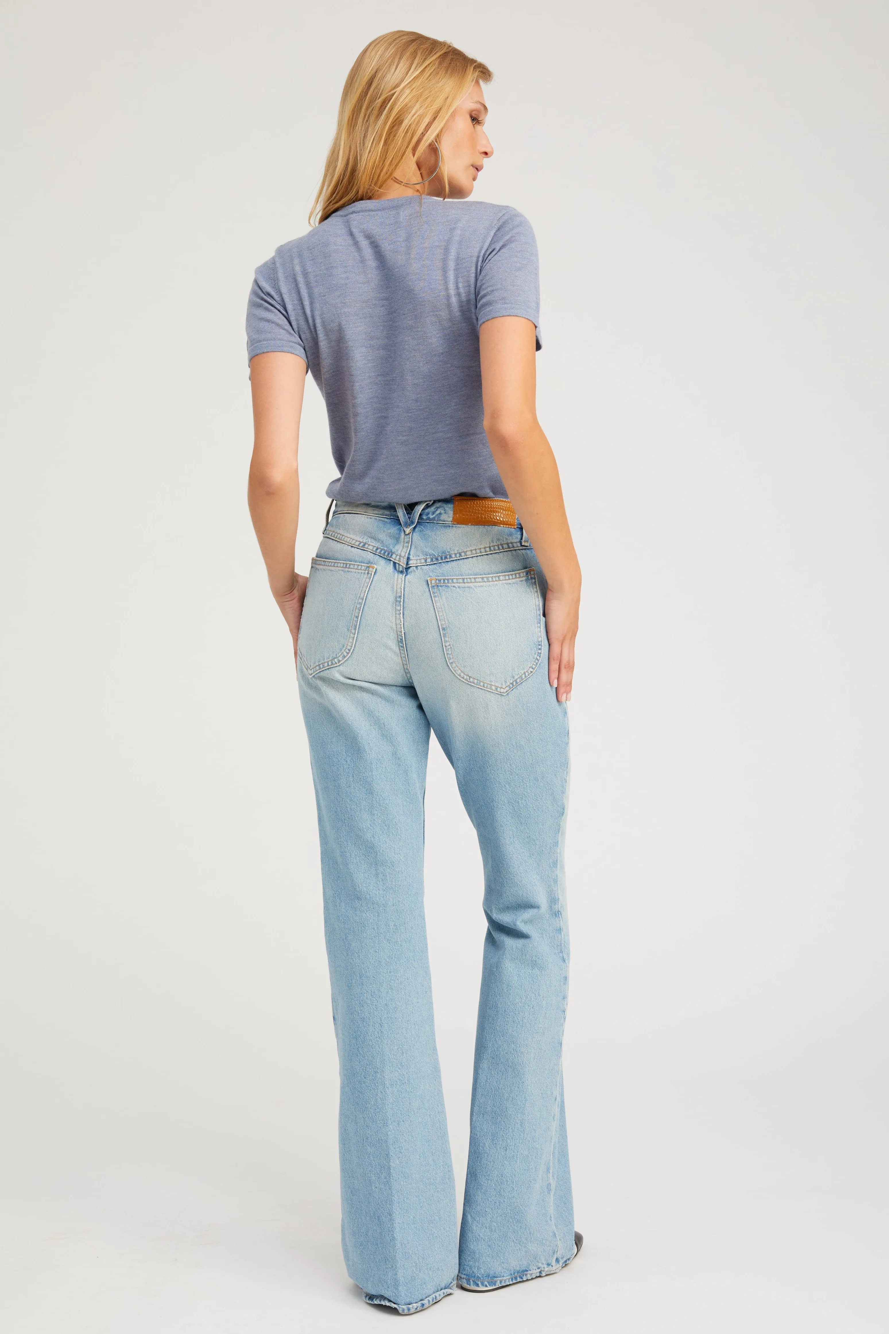 Tear Resistant VersatileLayering Steel Blue Ultra Fine Cashmere Tee