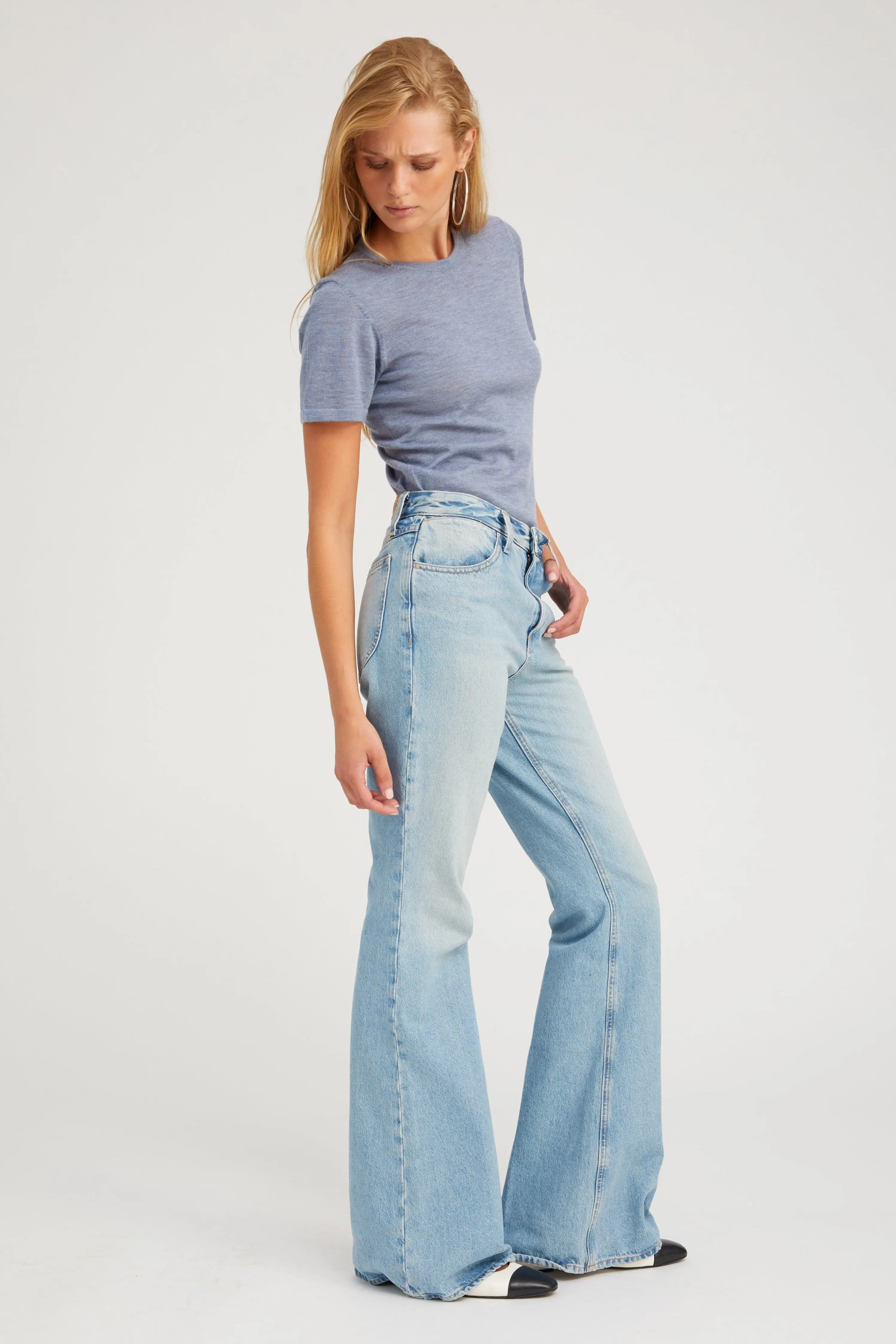 Steel Blue Ultra Fine Cashmere Tee ReinforcedArmholes Simple Pullover