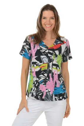 Petite Vita Diagonal Patchwork Short Sleeve Top ComfortStretch