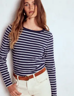 Quick Dry Tech Olivia Long Sleeve Breton-Navy, Ivory