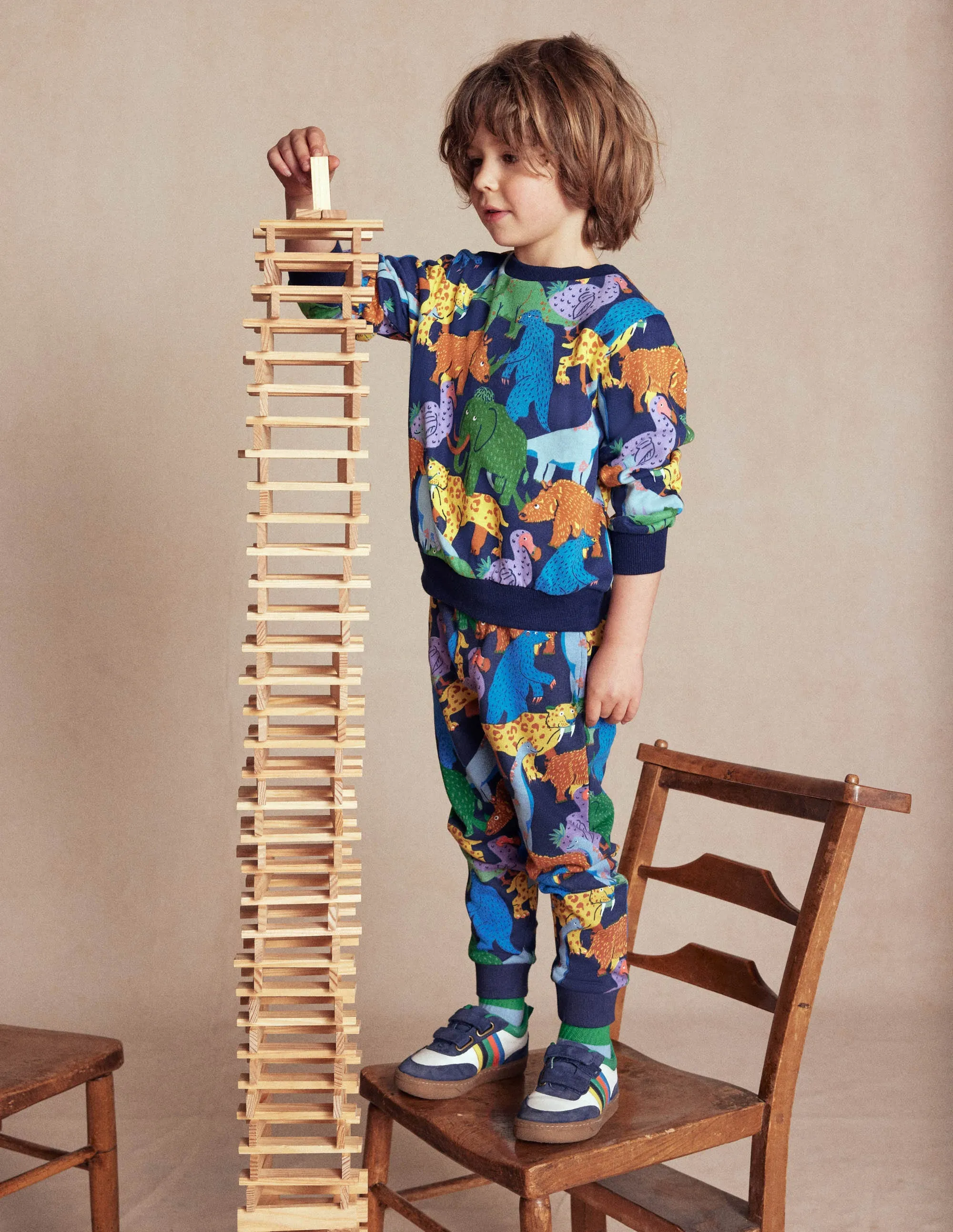 Flexible Knit Blend TaglessLabel Everyday Printed Sweatshirt-Prehistoric Animals