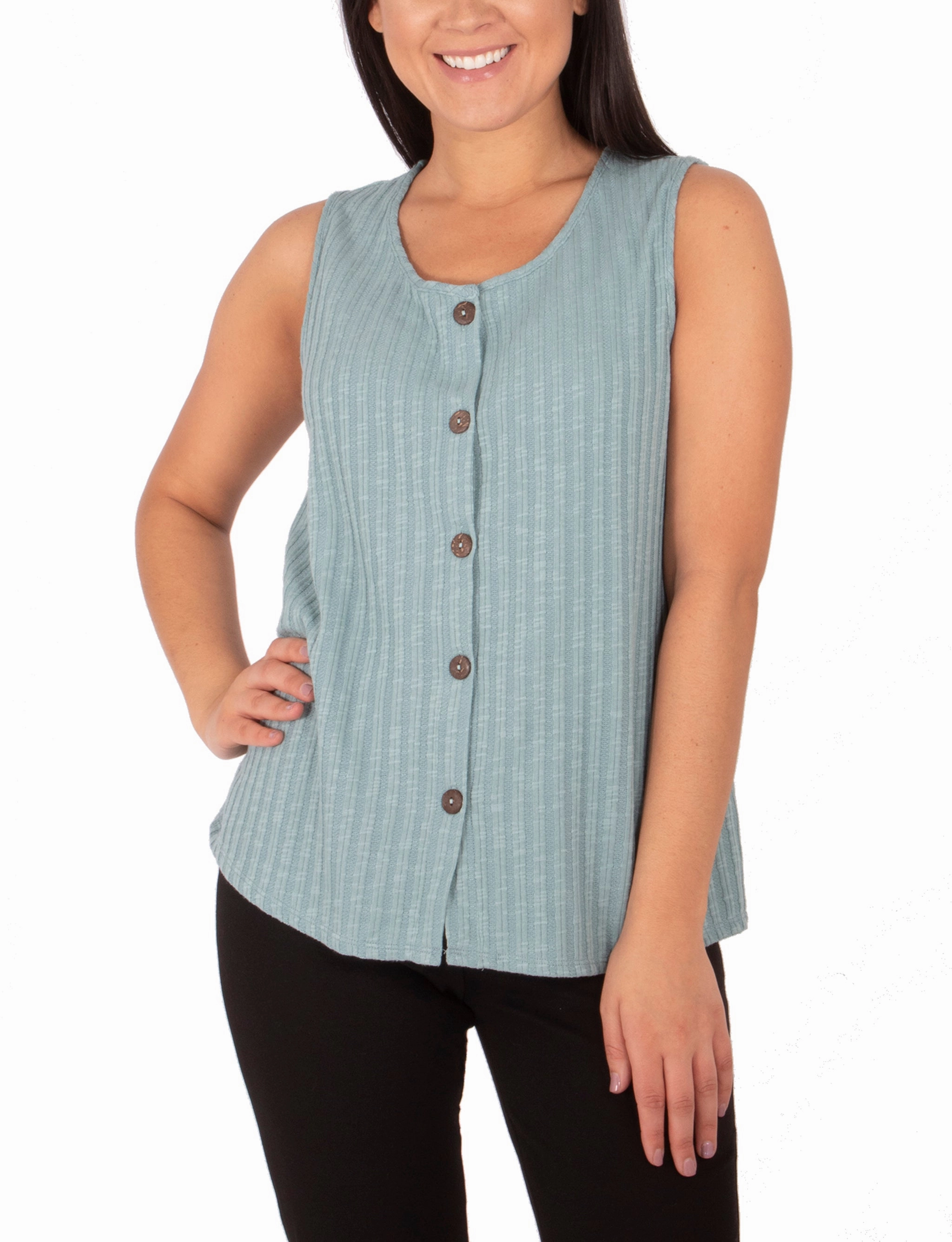 Sleeveless Button Front Top Tagless Design