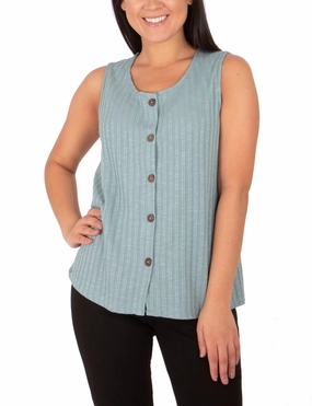 Sleeveless Button Front Top Tagless Design