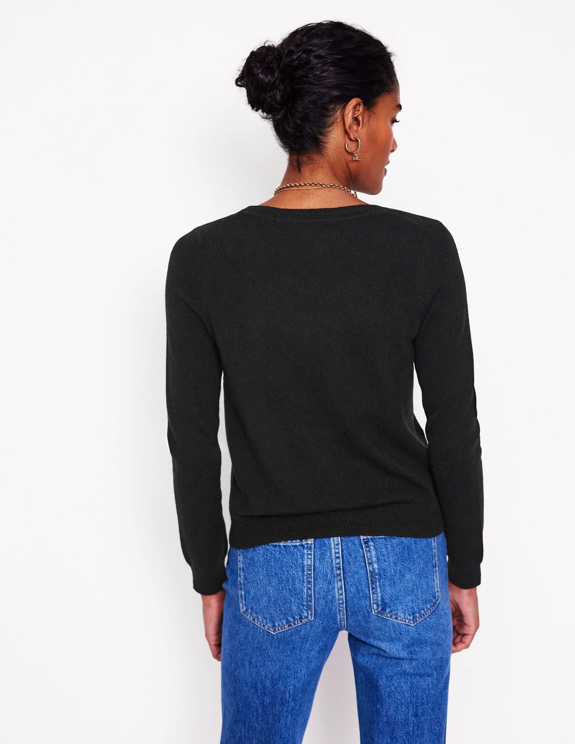 Durable Stitching Eva Cashmere V-neck Jumper-Black
