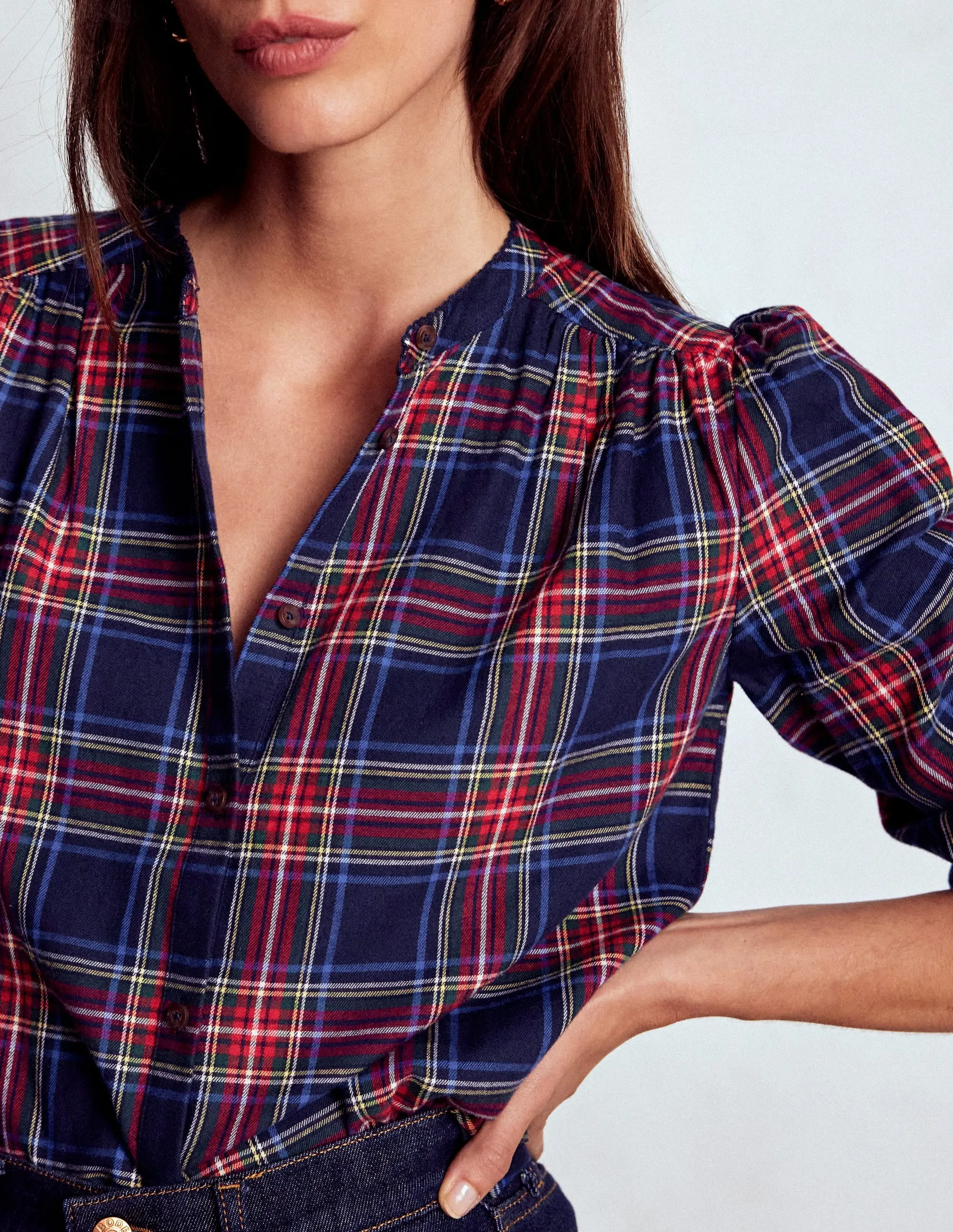Layla Brushed Cotton Top-Navy and Red Check Versatile Style