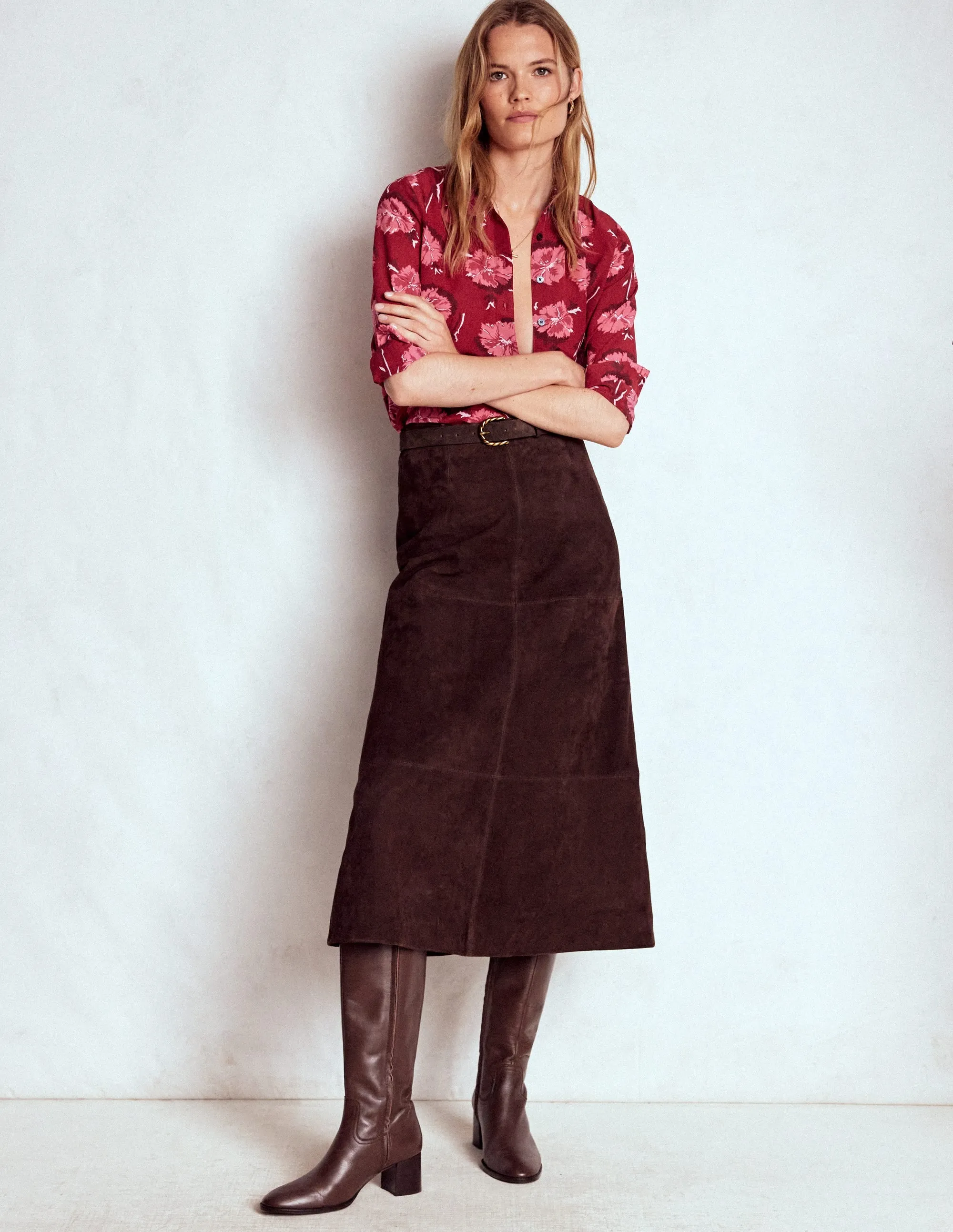 Sienna Silk Shirt-Red, Delicate Carnation Shrinkage Prevention Treatment EcoFriendly Dye