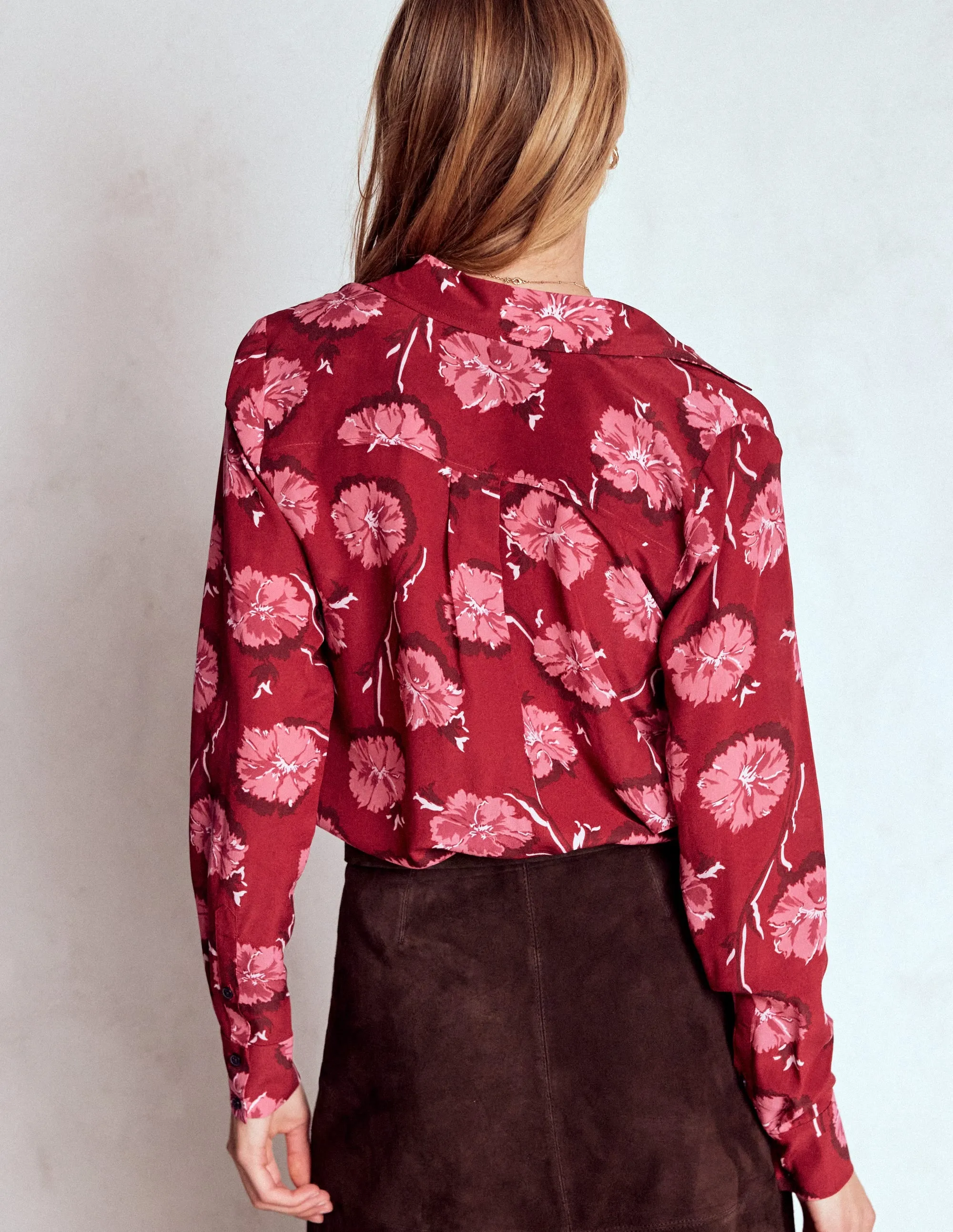 PlacketDetail FrictionReducing Sienna Silk Shirt-Red, Delicate Carnation