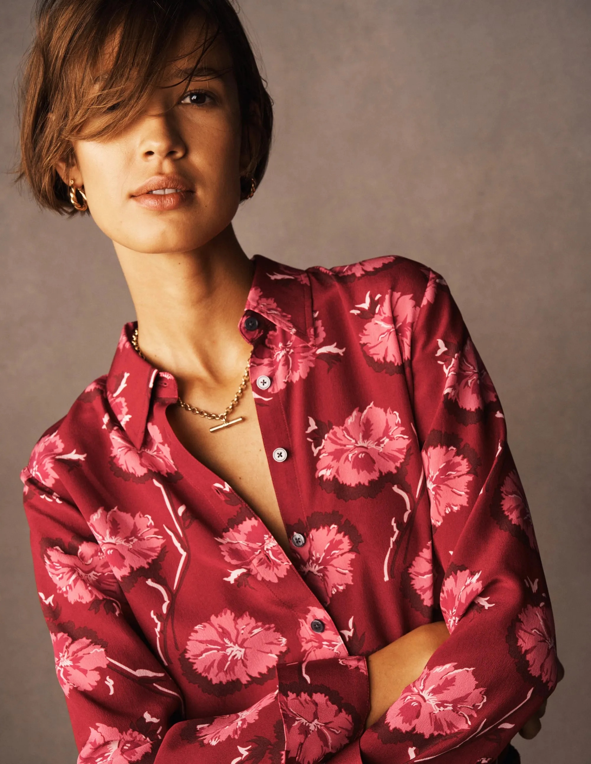 Sienna Silk Shirt-Red, Delicate Carnation Microfiber Technology