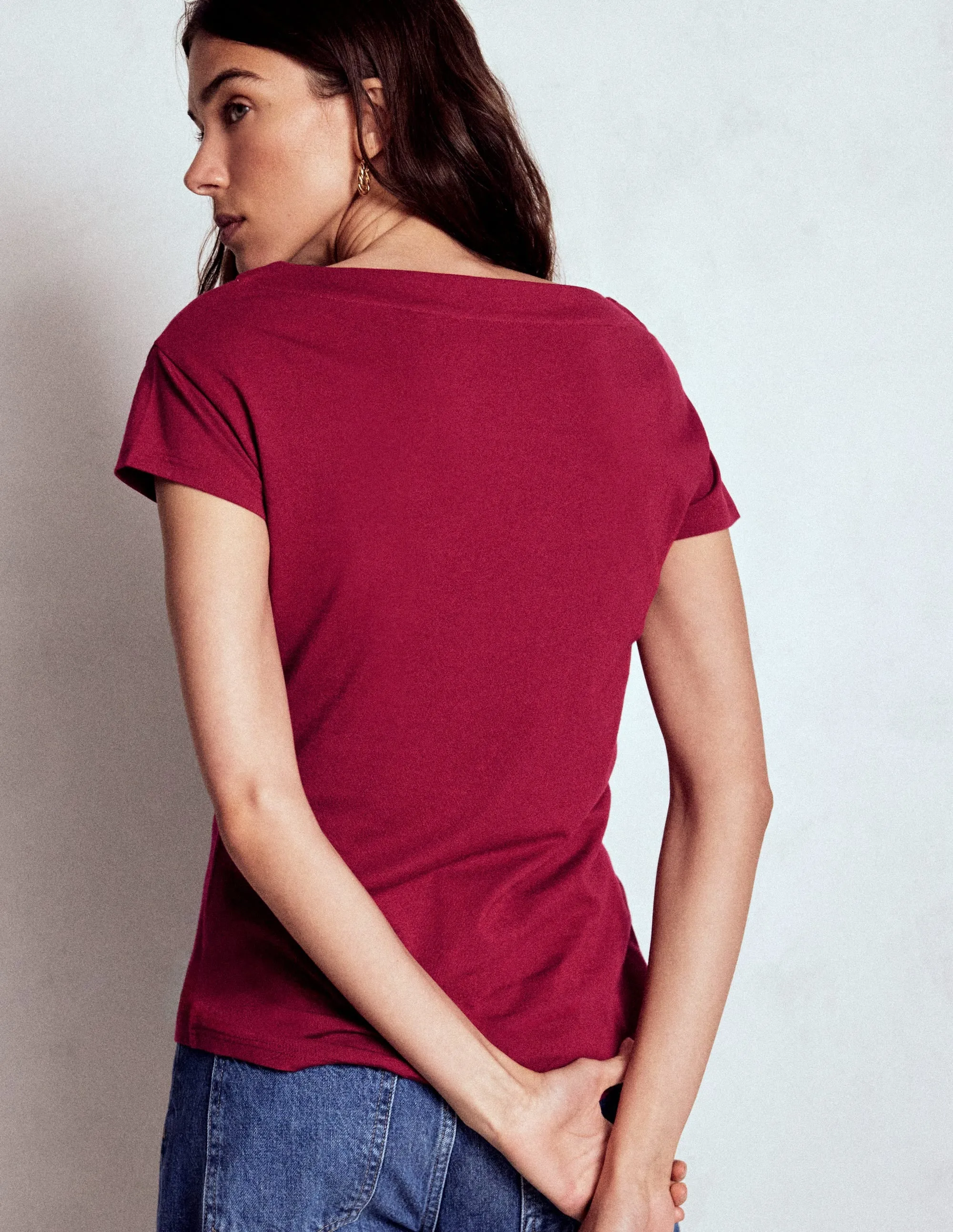 Earthy Tone Colorways LightweightLayeringSystem Supersoft Boat Neck T-Shirt-Burgundy Red