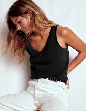 Regular V-Neck Slub Vest-Black Torsion Support Structure DoubleStitchedSeams