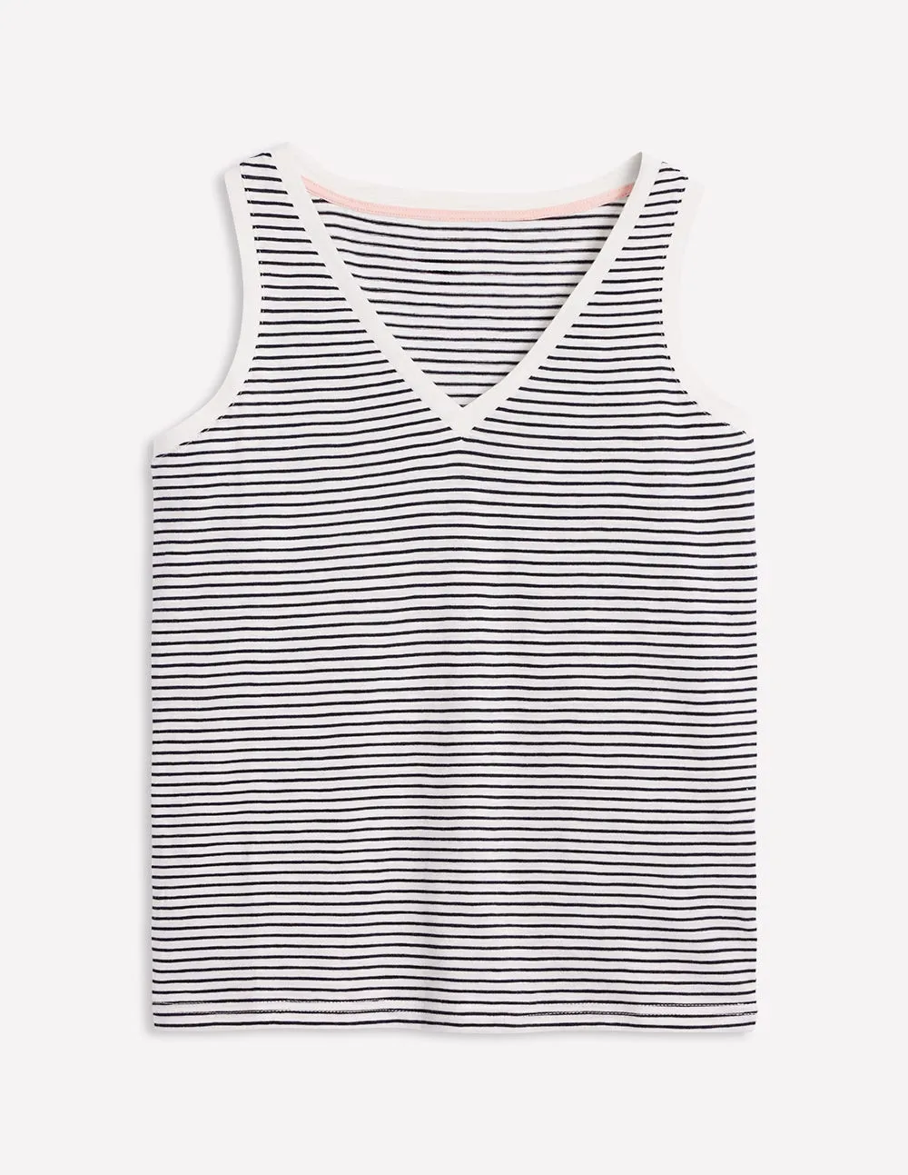 TemperatureRegulating Fabric Regular V-Neck Slub Vest-Navy, Ivory Stripe