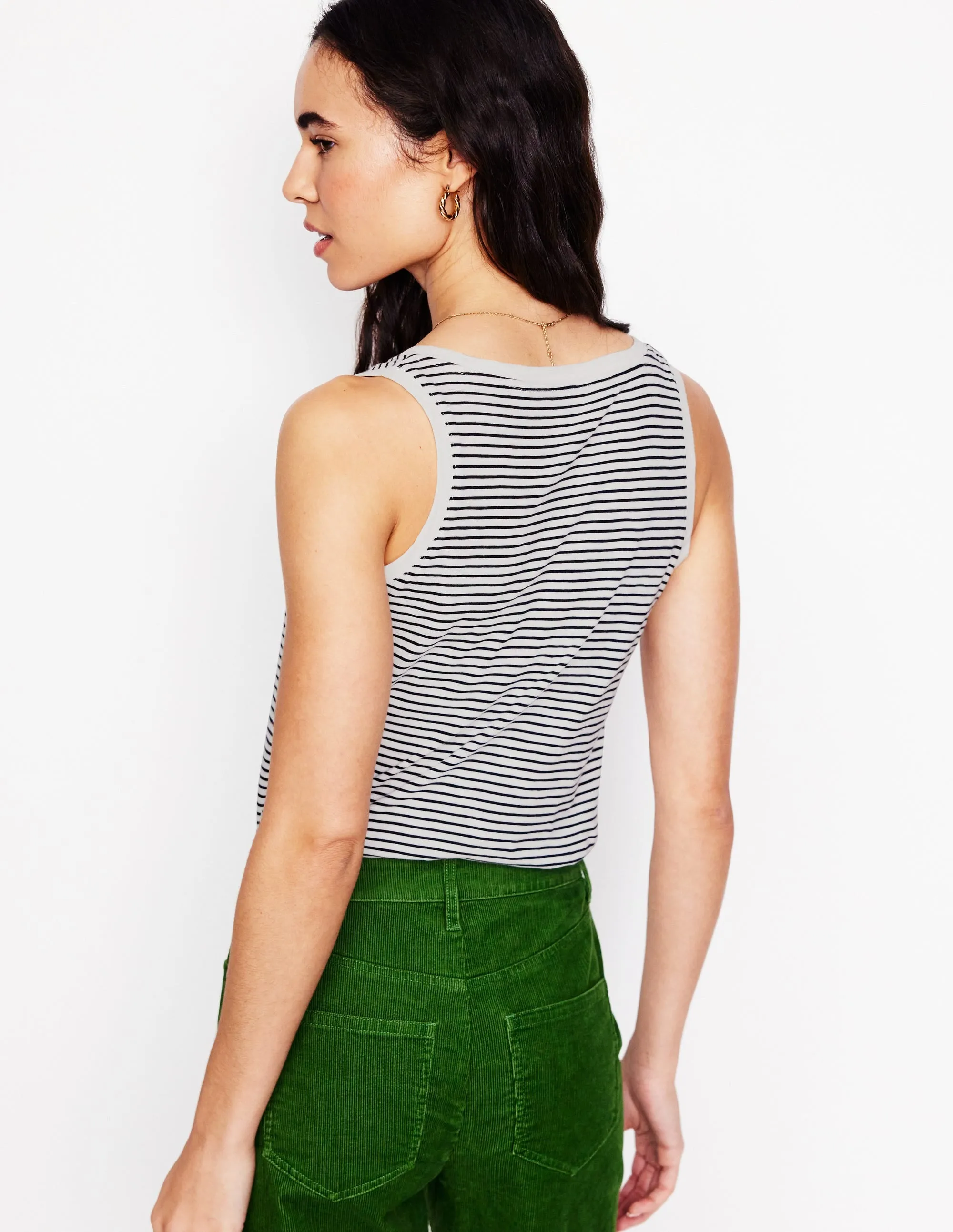 HiddenStoragePocket Regular V-Neck Slub Vest-Navy, Ivory Stripe