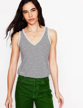 Sporty Style Regular V-Neck Slub Vest-Navy, Ivory Stripe