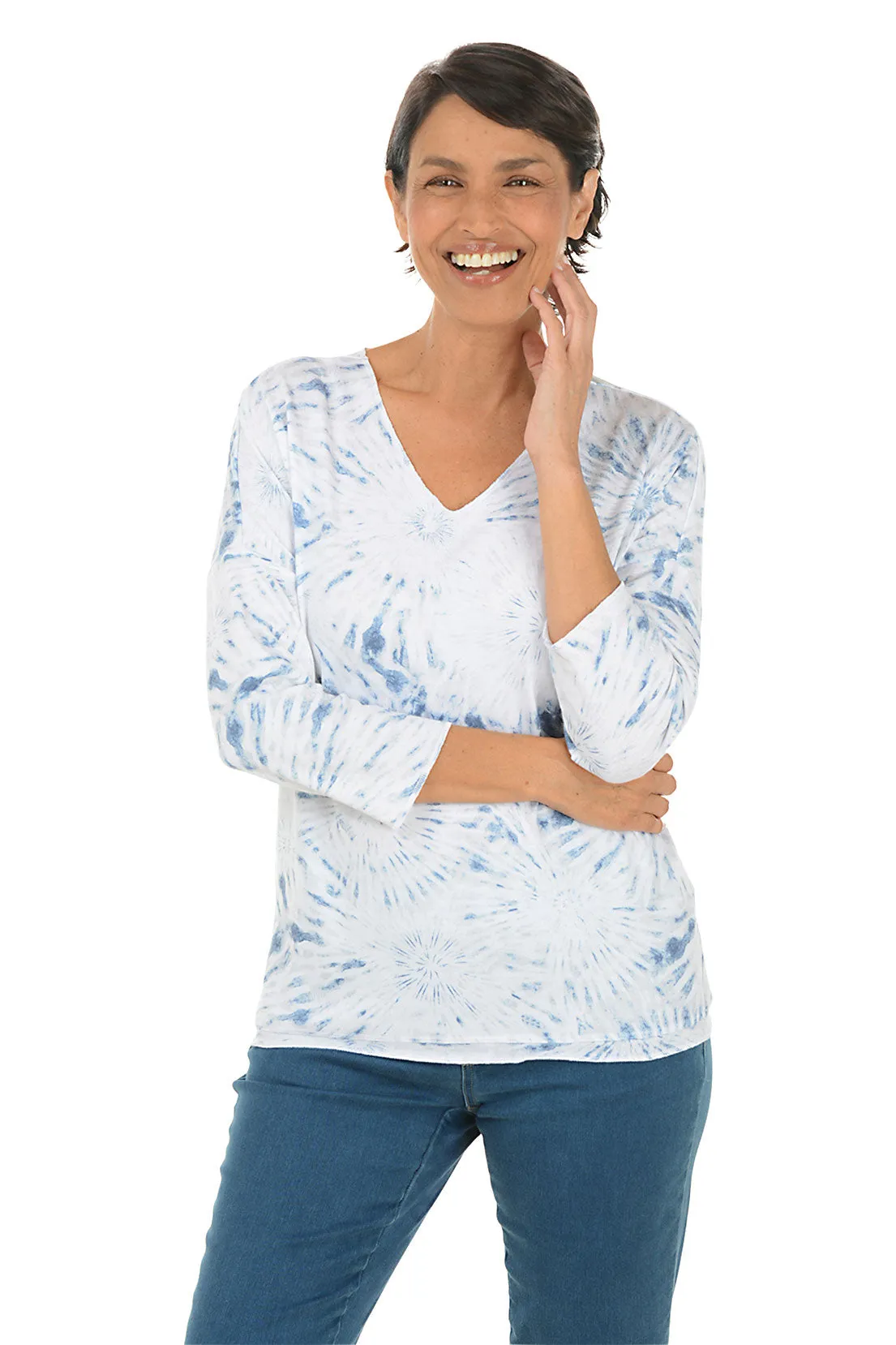 ZipClosure Denim Tie-Dye Knit Top