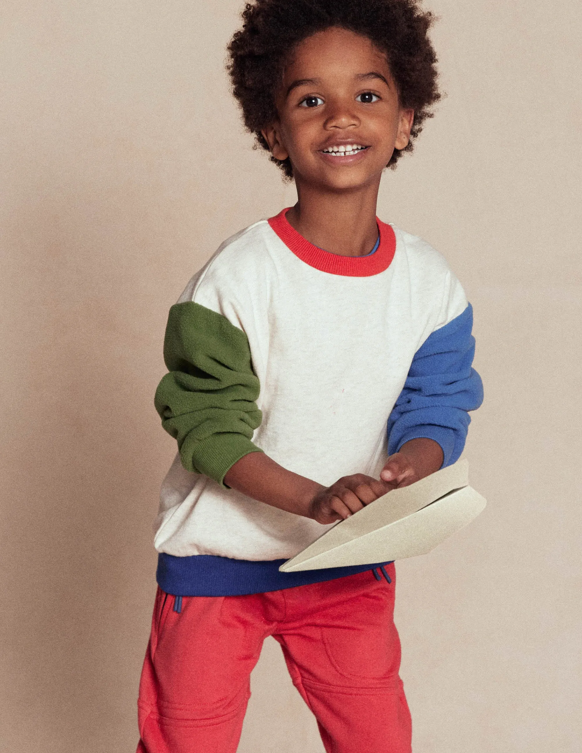 Colourblock Sweatshirt-Oatmeal Marl Colourblock FlatlockSeamTechnique