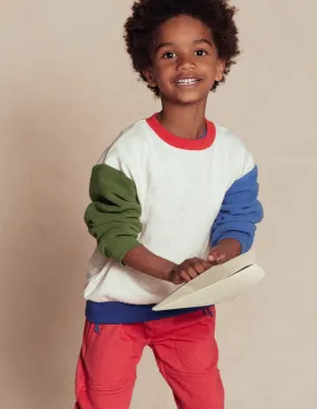 Raw Edge Finish Colourblock Sweatshirt-Oatmeal Marl Colourblock