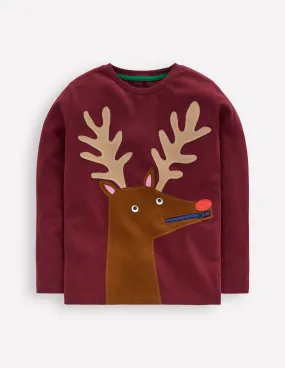 Zip Detail Appliqu T-shirt-Port Reindeer EcoCertified Material