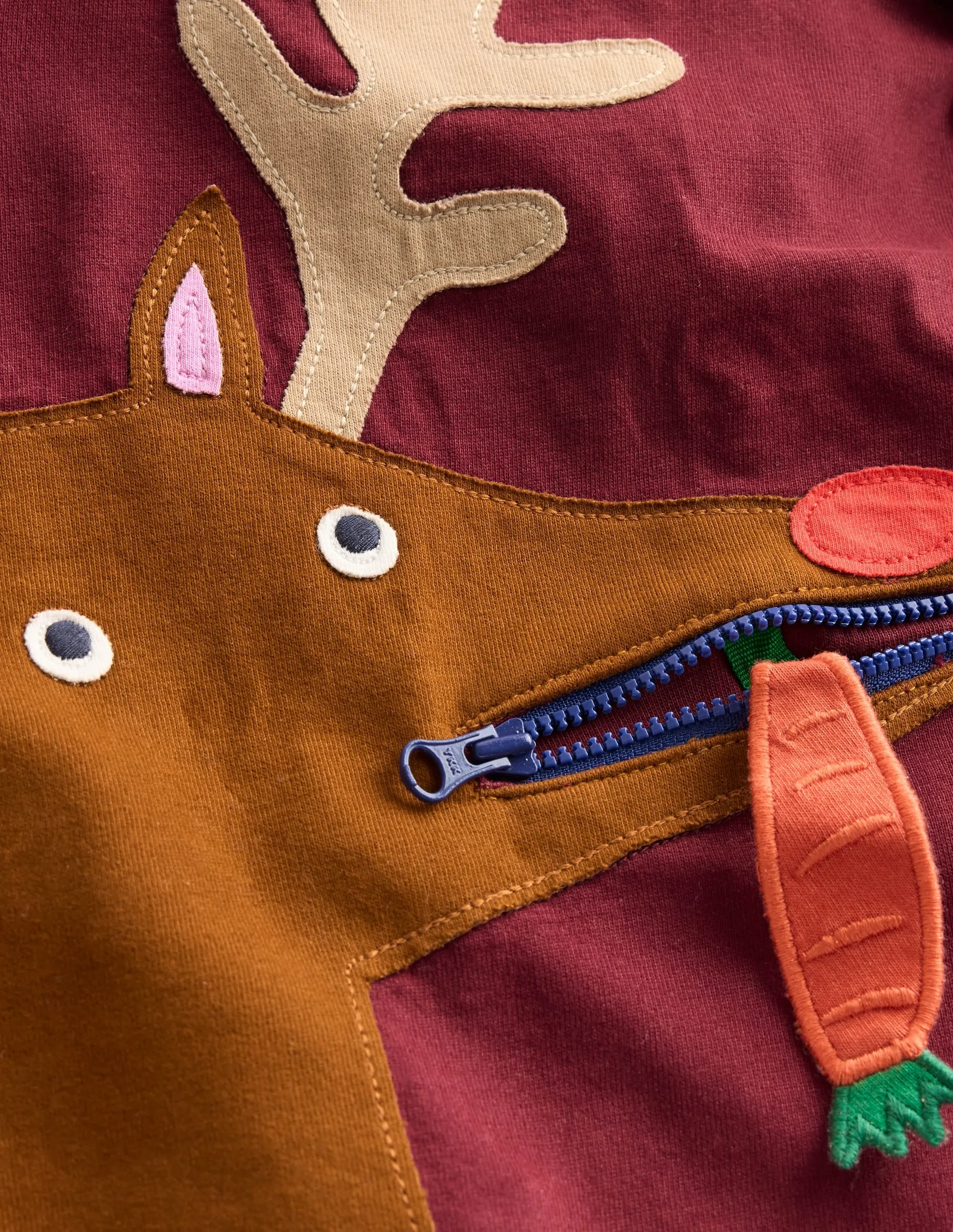 TactileWeave Zip Detail Appliqu T-shirt-Port Reindeer