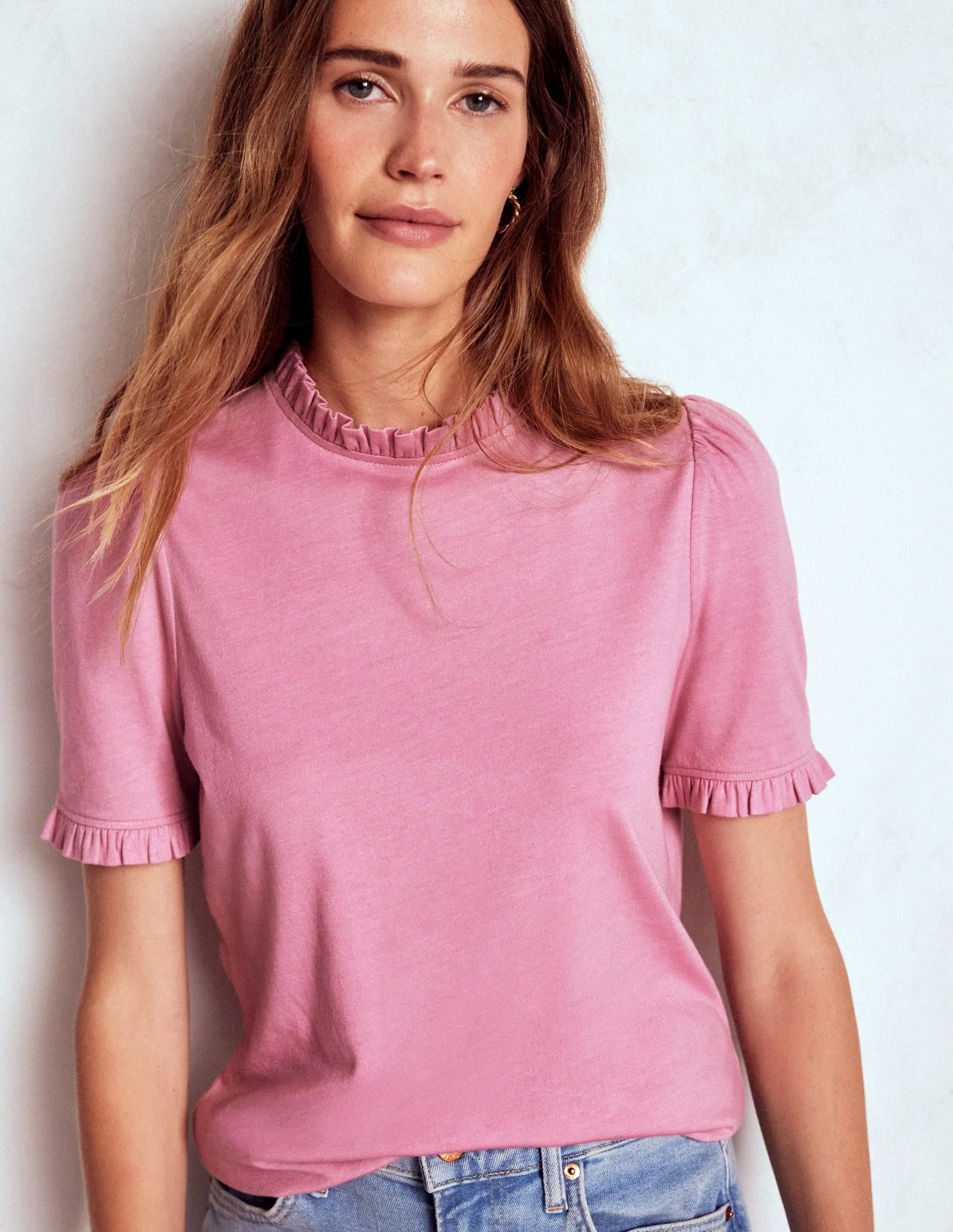 Supersoft Frill Detail T-shirt-Formica Pink Softened Edges UltraSoftLining
