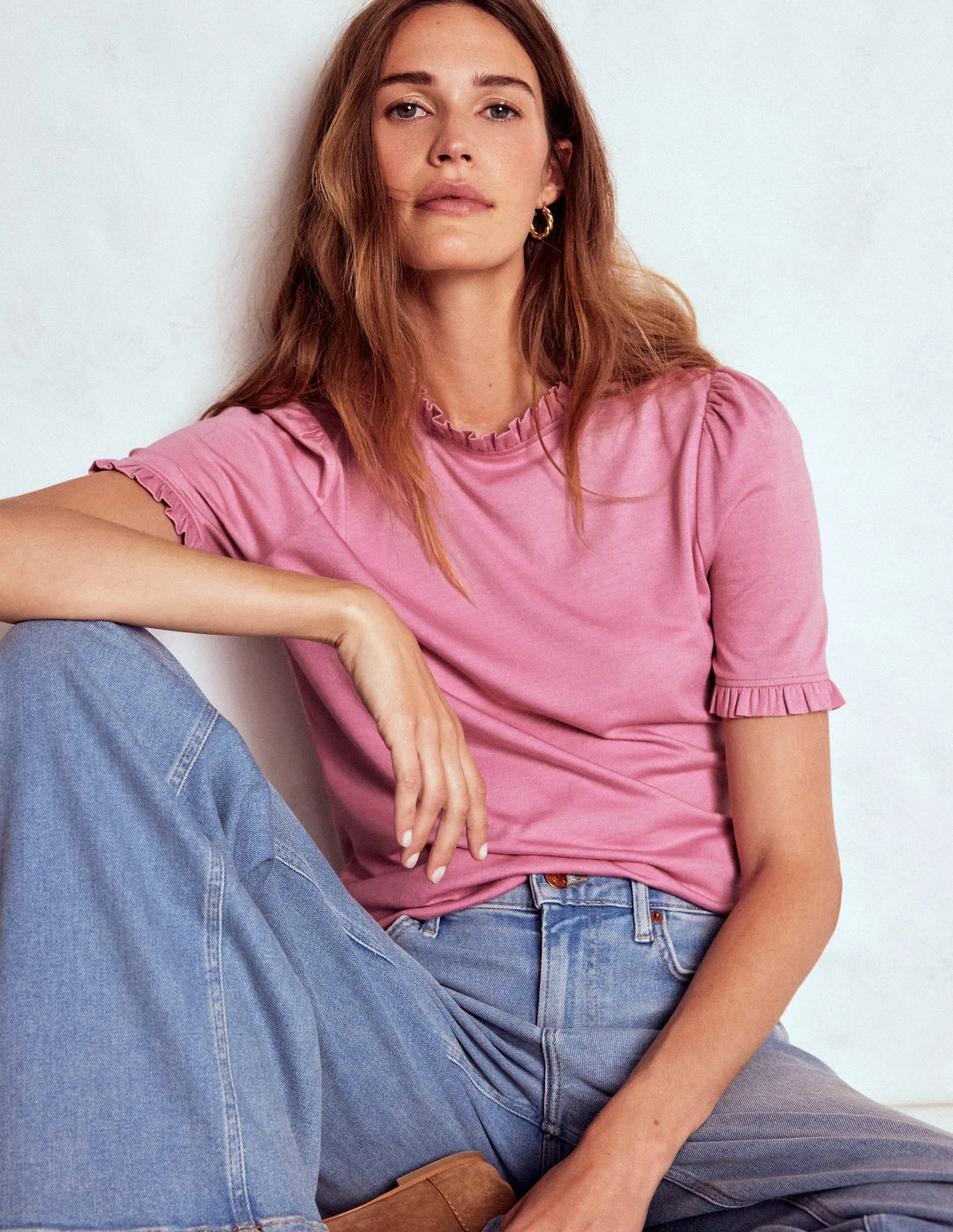 EthicallySourcedMaterial Supersoft Frill Detail T-shirt-Formica Pink
