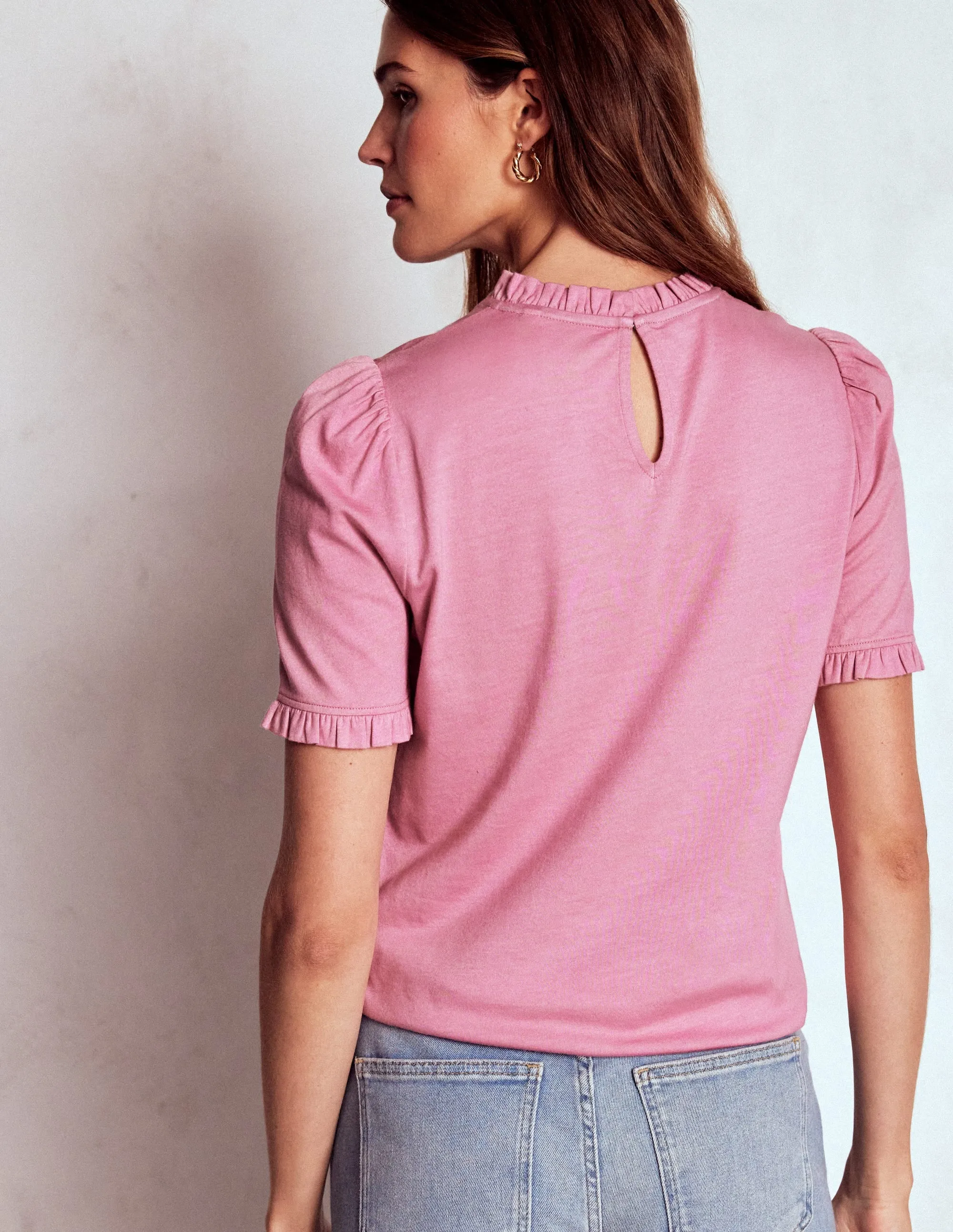 EcoFriendlyBlend Thermochromic Color Shift Tech Supersoft Frill Detail T-shirt-Formica Pink