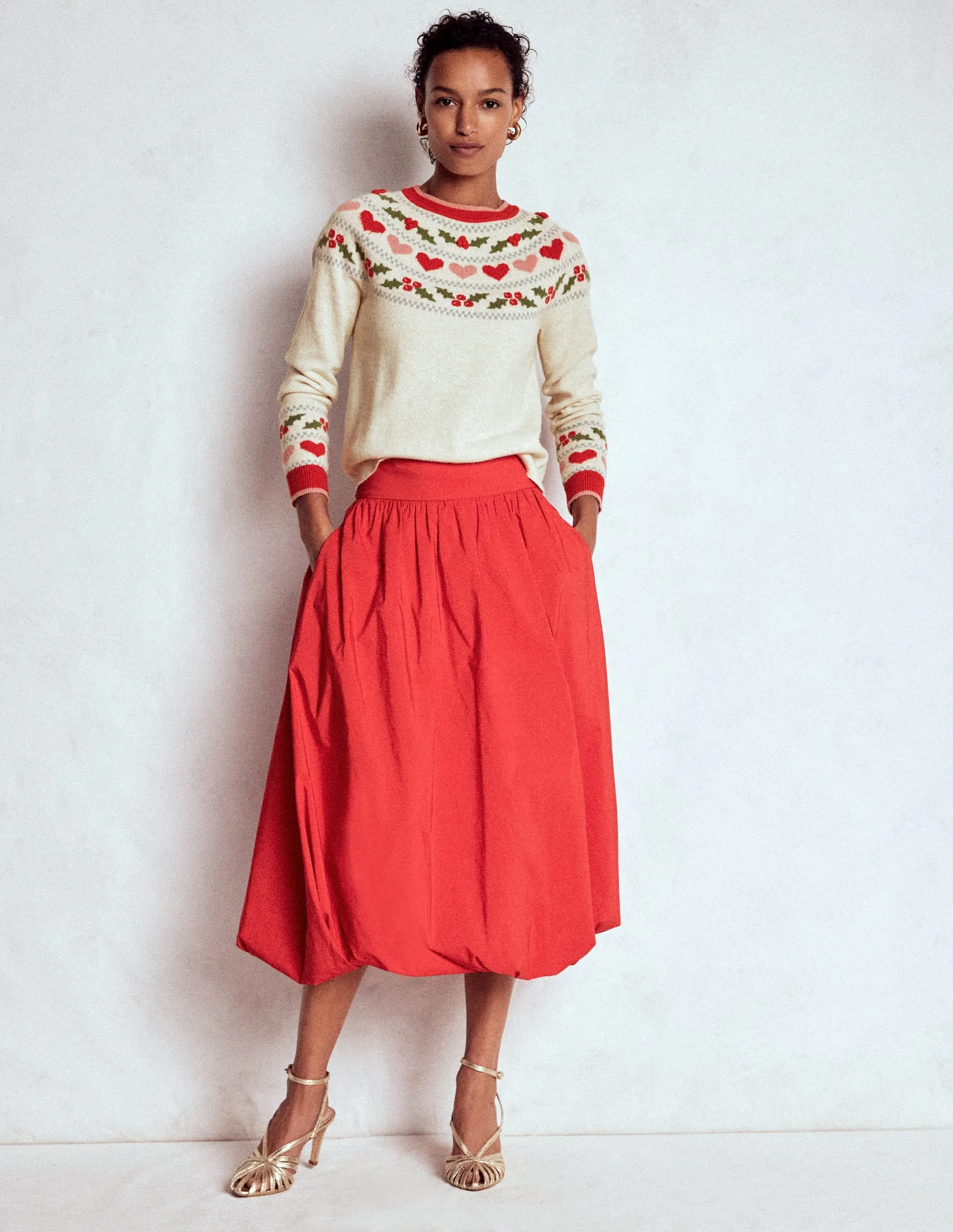 Essential Comfort Flexible Seam Structure Edie Fair Isle Jumper-Oatmeal Melange, Holly