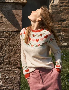 Water Repellent Treatment hypoallergenic material Edie Fair Isle Jumper-Oatmeal Melange, Holly