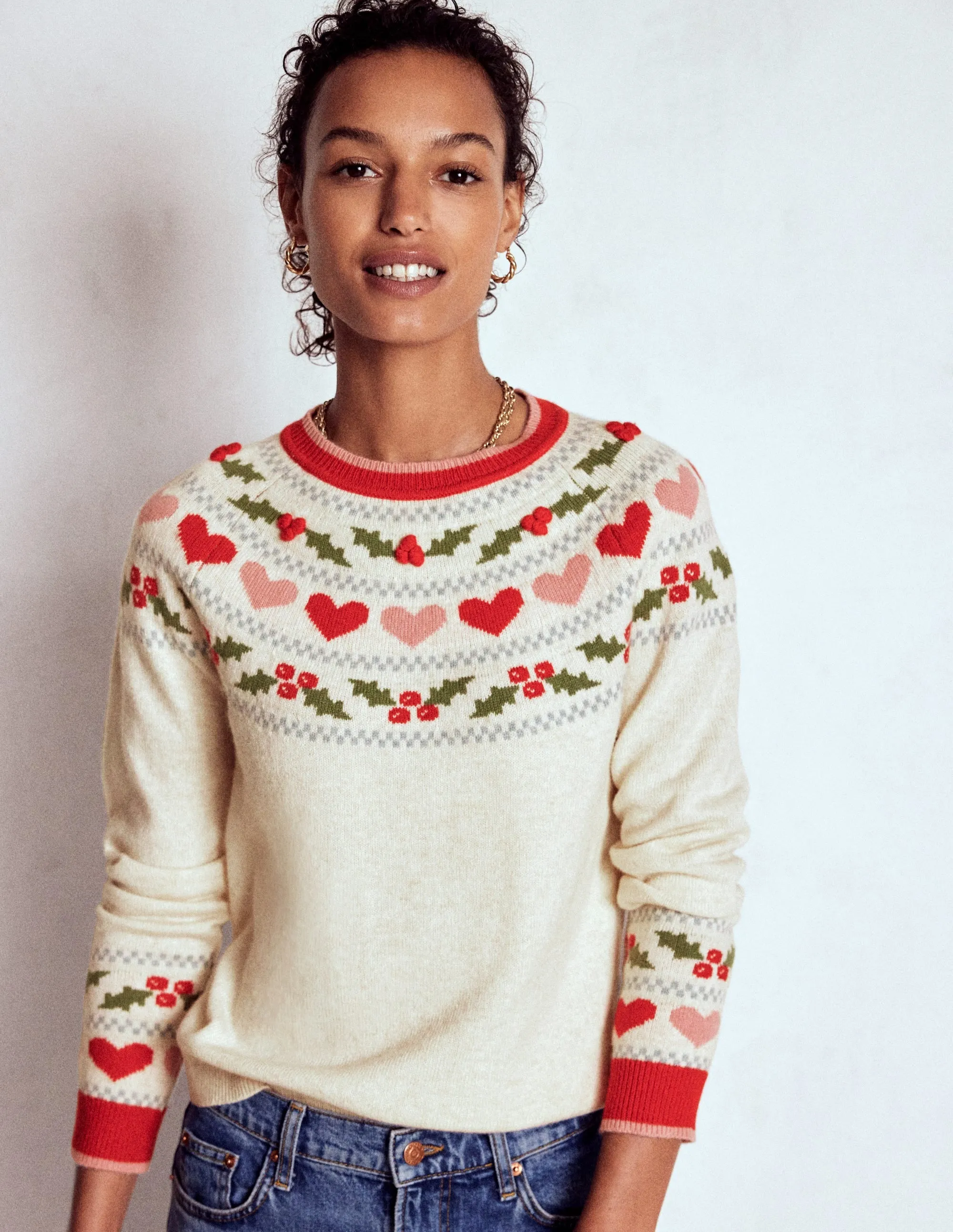 Edie Fair Isle Jumper-Oatmeal Melange, Holly Drop Shoulder