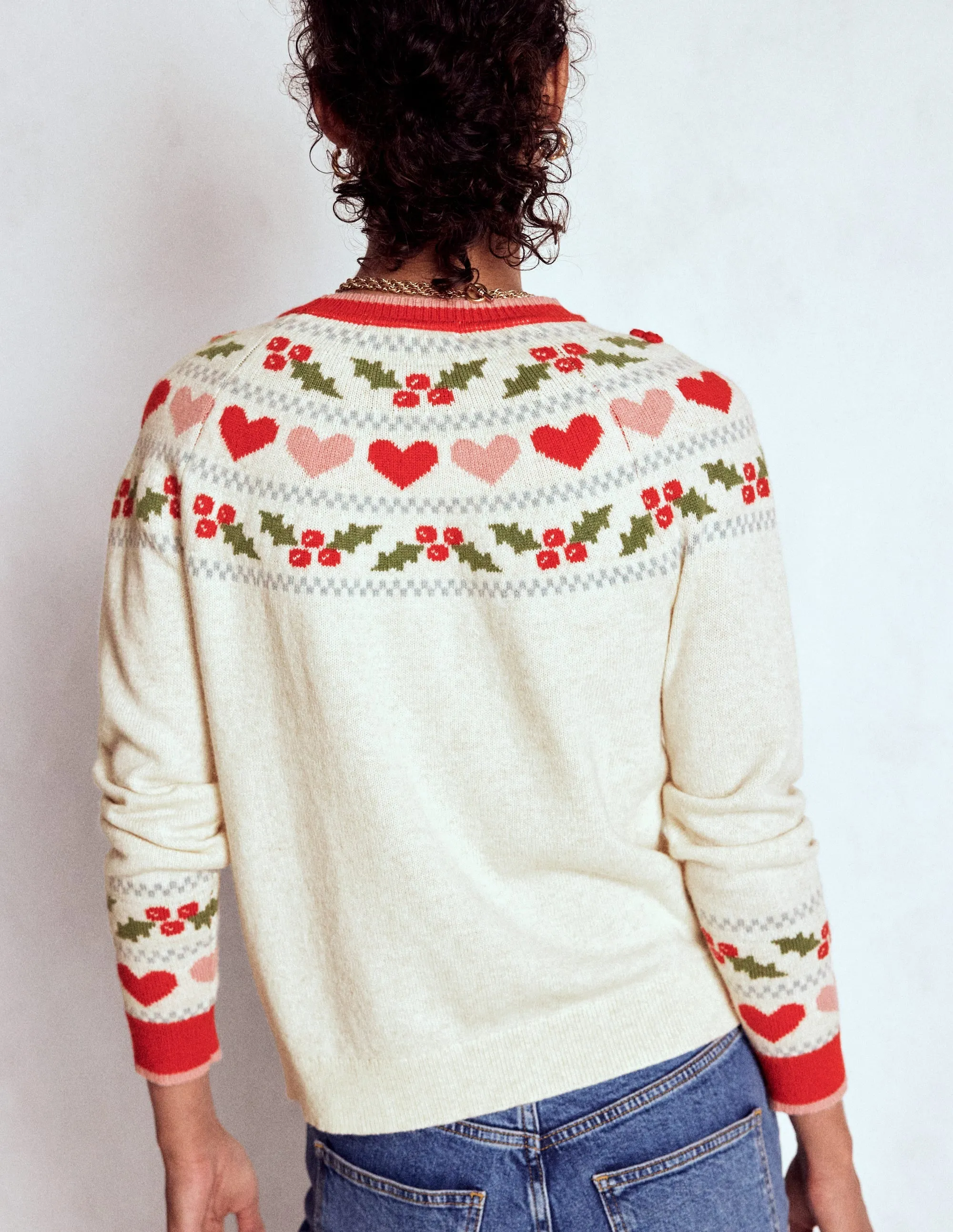 Sustainable Dye Process Thermoregulating Technology Edie Fair Isle Jumper-Oatmeal Melange, Holly