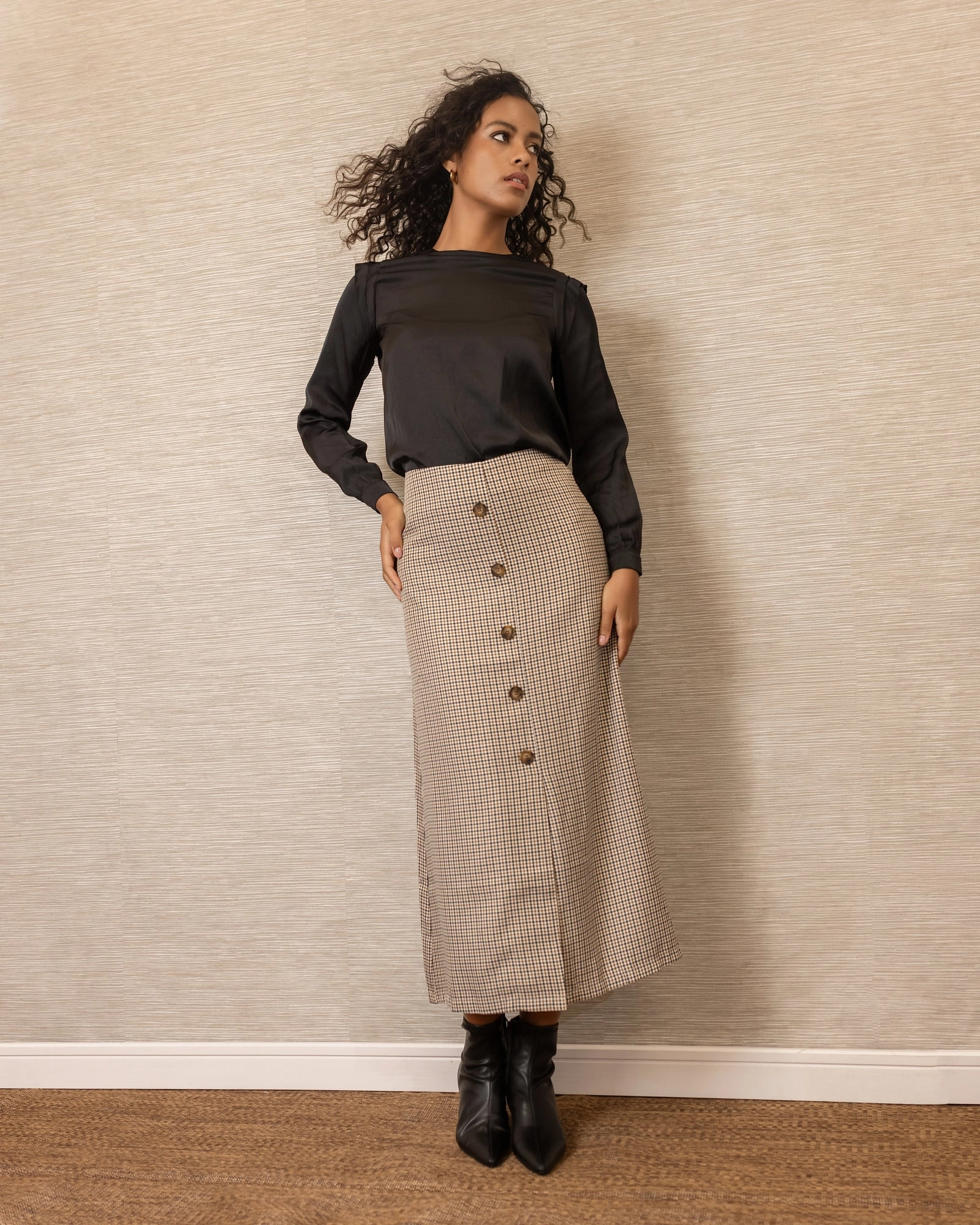 Plaid Skirt | Brown Statement Fashion Stretchable Waist