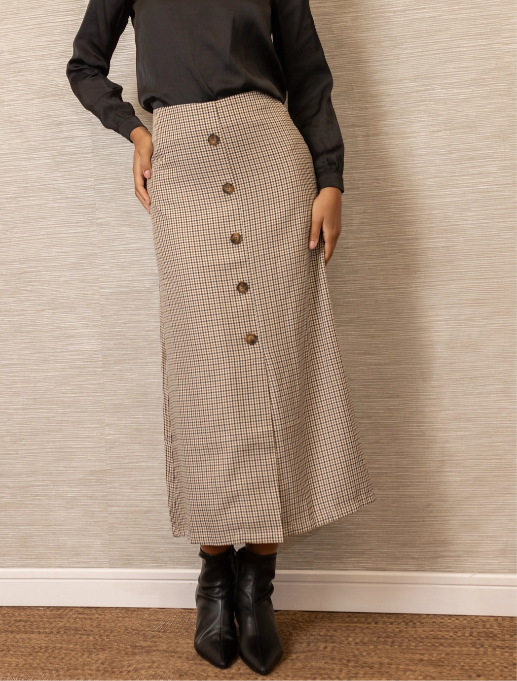 Plaid Skirt | Brown Recycled Material Outfit Flow